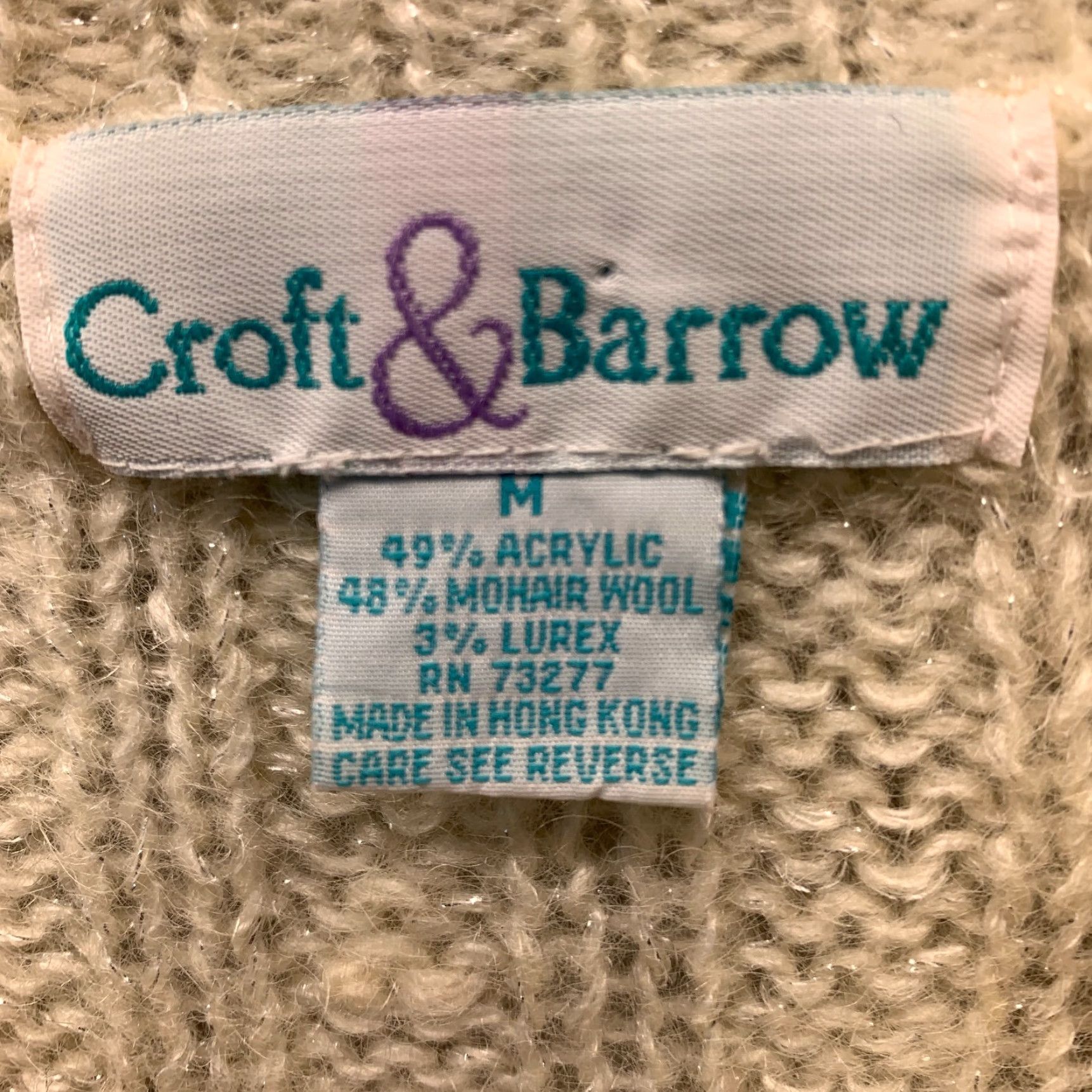 Barrow VINTAGE Croft & Barrow Sweater Womens Medium Ivory Mohair Cable Knit Crew Neck Cardigan 80s Women Size M / US 6-8 / IT 42-44 - 6 Thumbnail