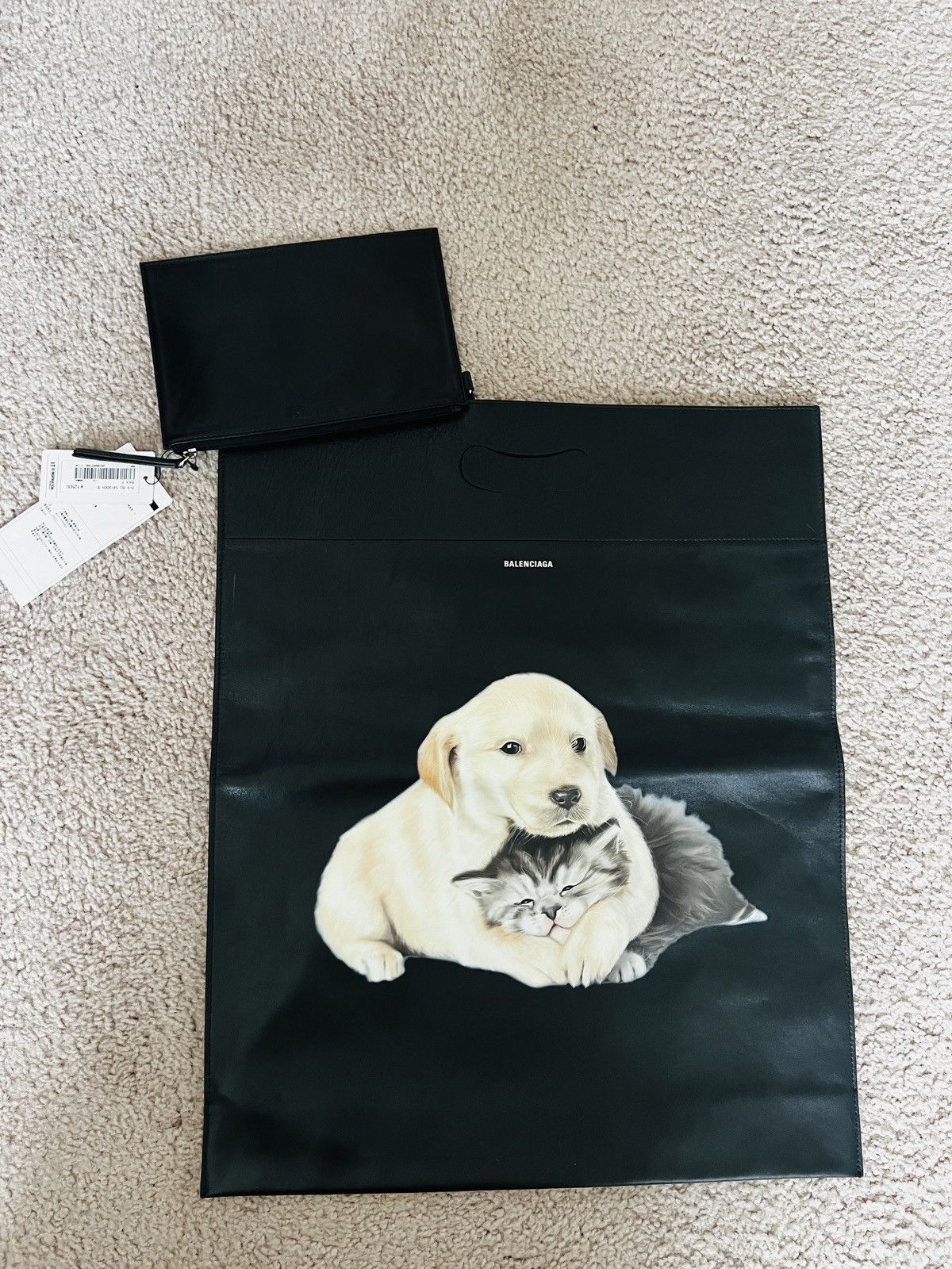 image of Balenciaga Puppy & Kitten Leather Shopping Bag in Black, Men's