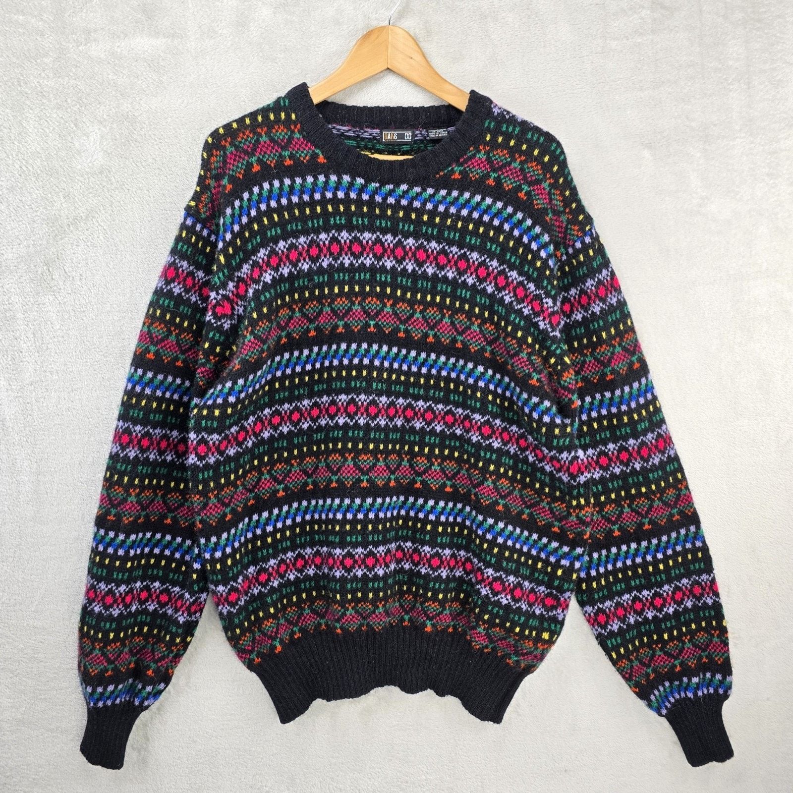 Other Vintage DAKS London Sweater XL Black Fair Isle Wool Shetland Size US XL / EU 56 / 4 - 1 Thumbnail