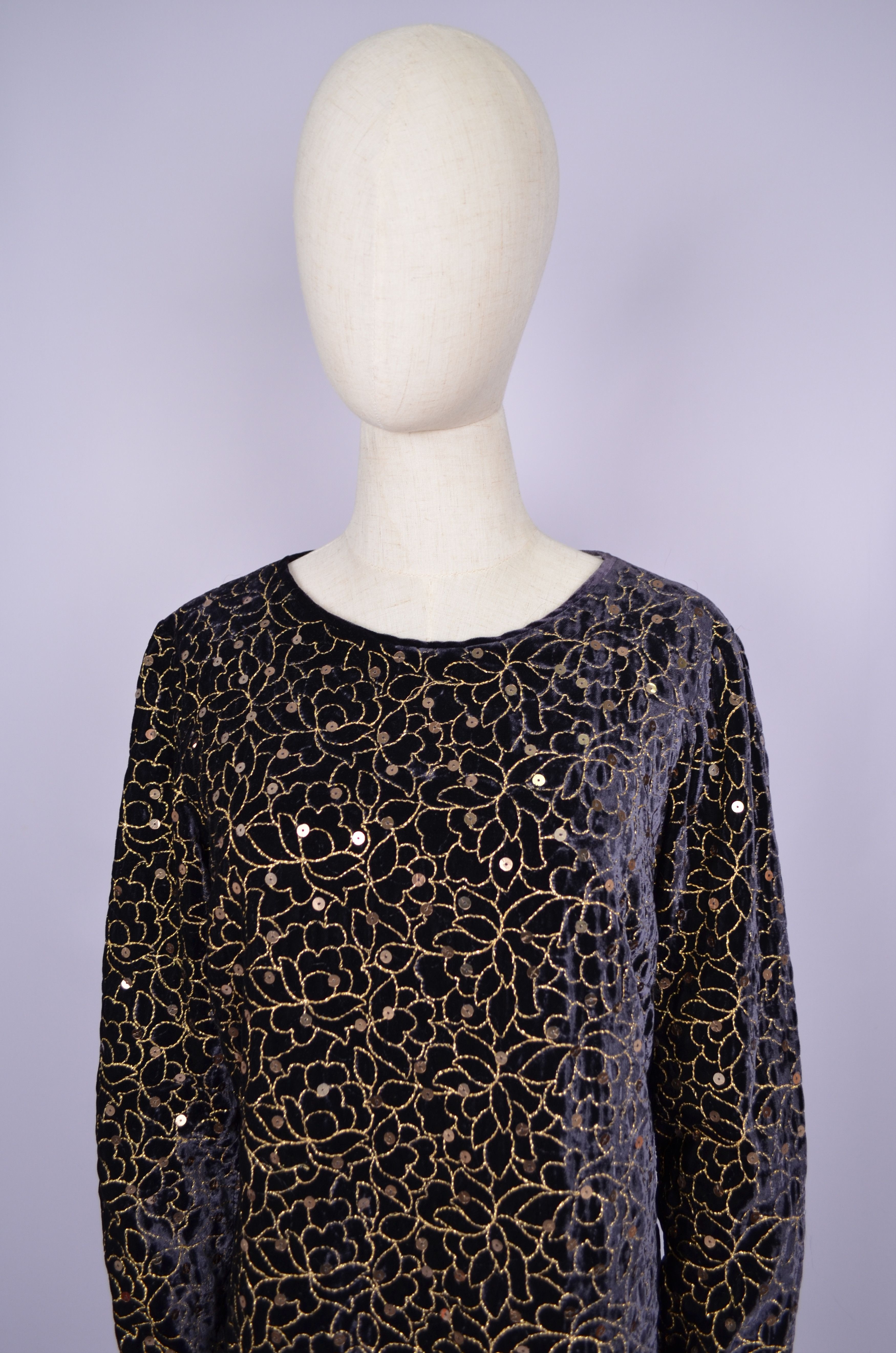 Designer Caroline Charles London Sequin Blouse Viscose Jumper Sz US10 Size M / US 6-8 / IT 42-44 - 2 Thumbnail