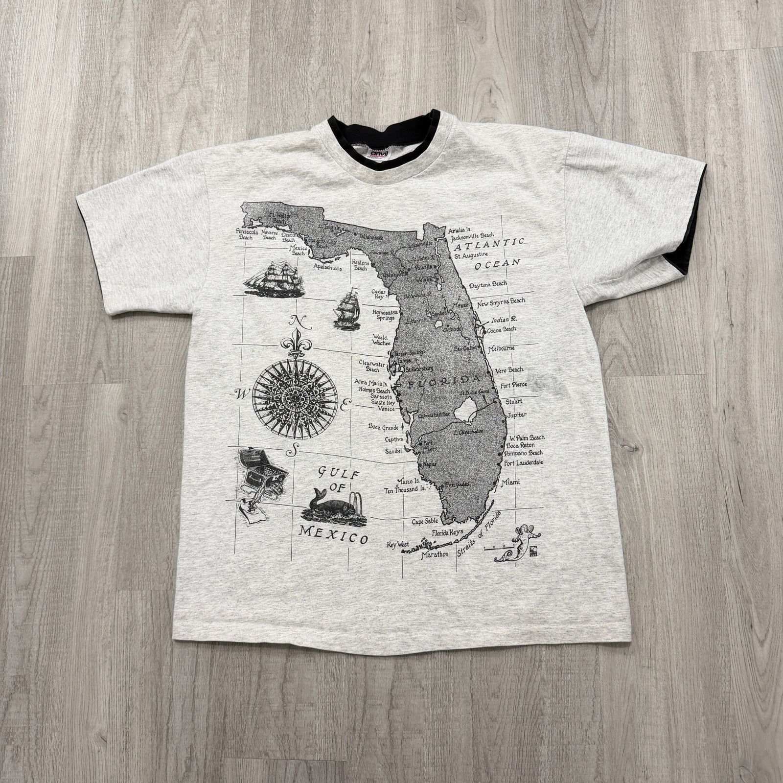 Vintage Vintage Florida Nautical Map Shirt Mens Extra Large Gray 90s Size US XL / EU 56 / 4 - 1 Thumbnail