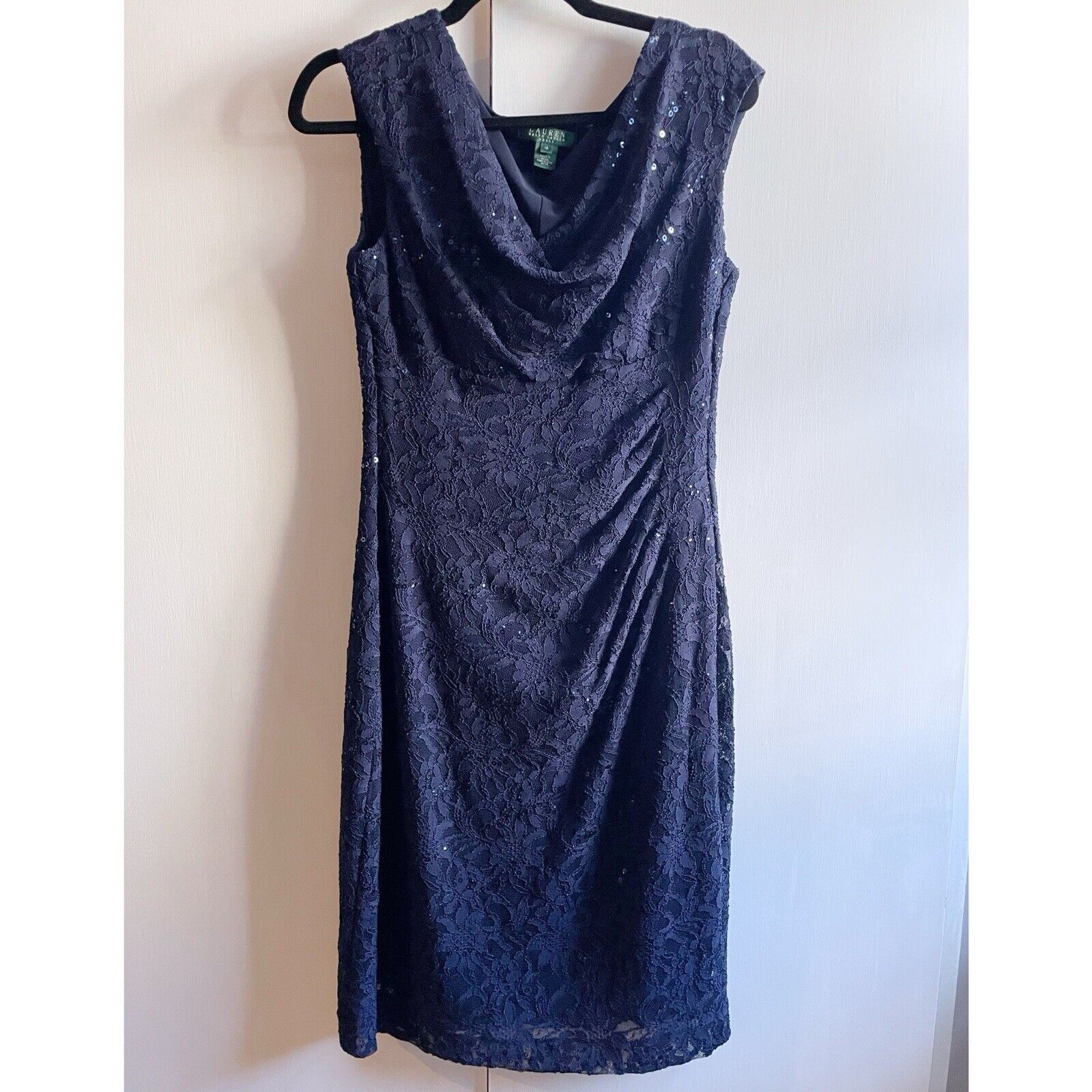 Lauren Ralph Lauren Lauren Ralph Lauren Dress Womens 10 Navy Blue Lace Sequin Size L / US 10 / IT 46 - 1 Thumbnail