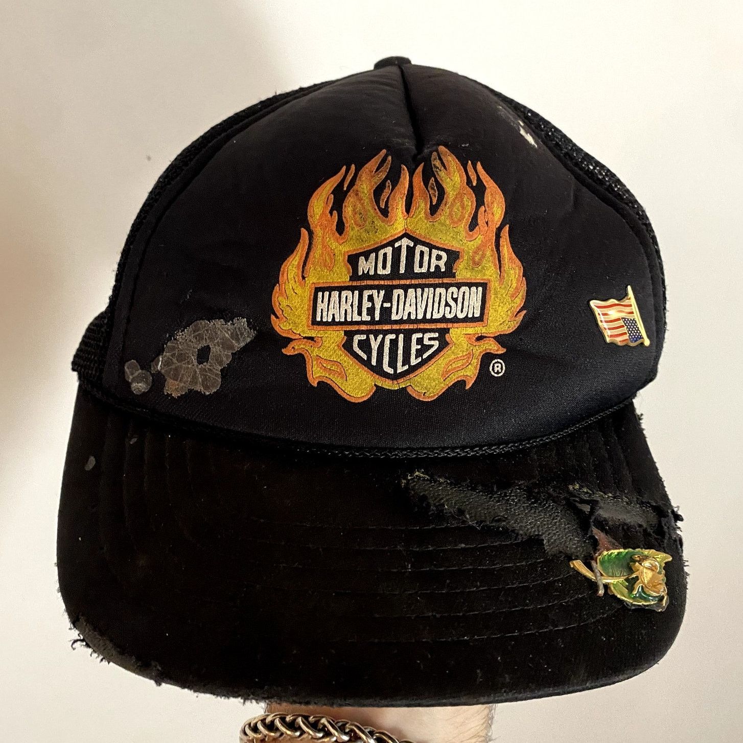 Harley Davidson × Vintage Vintage Harley Davidson Flame Logo Trucker Snapback Hat Size ONE SIZE - 1 Thumbnail