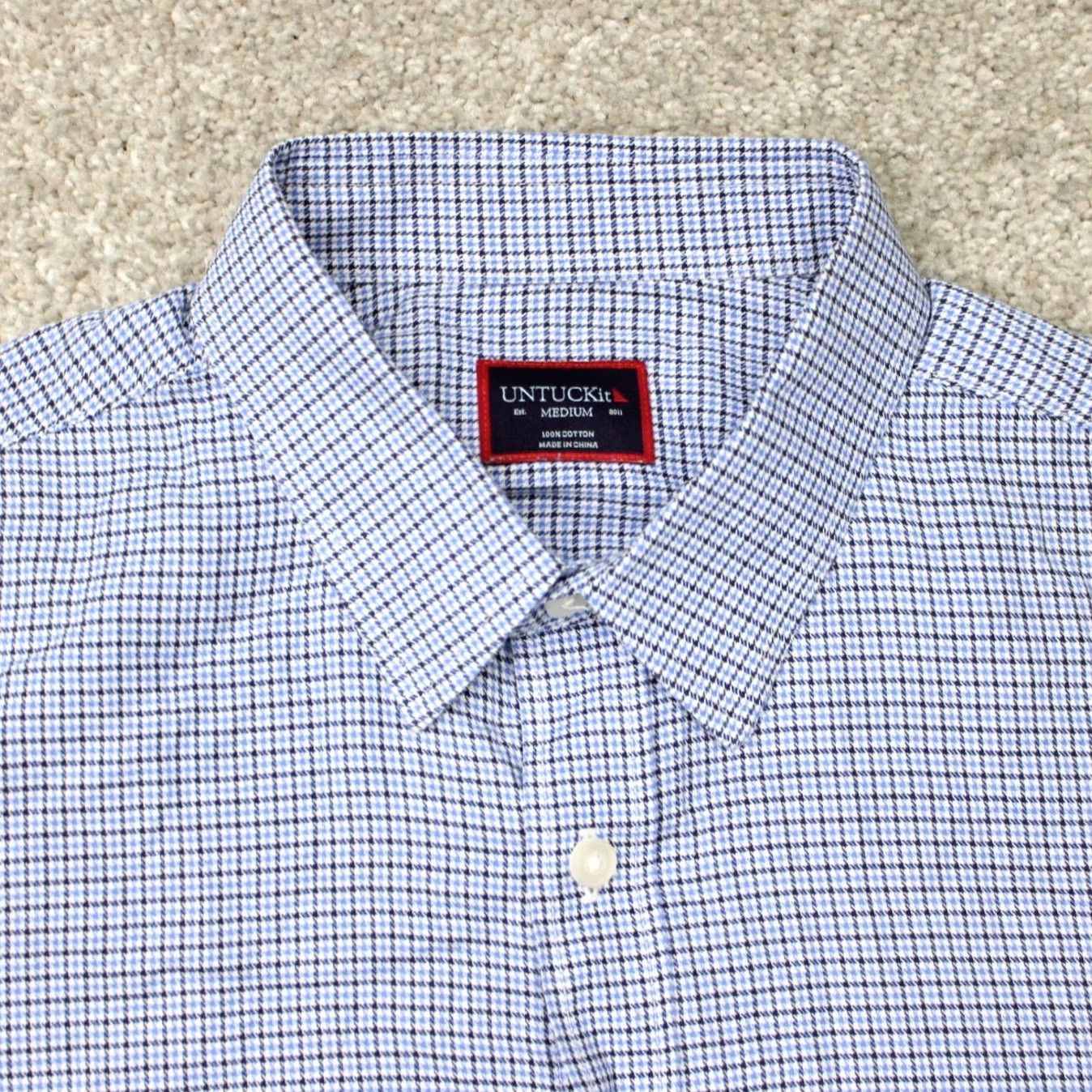 UNTUCKit UNTUCKit Shirt Men Medium Blue Checkered 100% Cotton Long Sleeve Button-Up Carded? Size US M / EU 48-50 / 2 - 6 Thumbnail