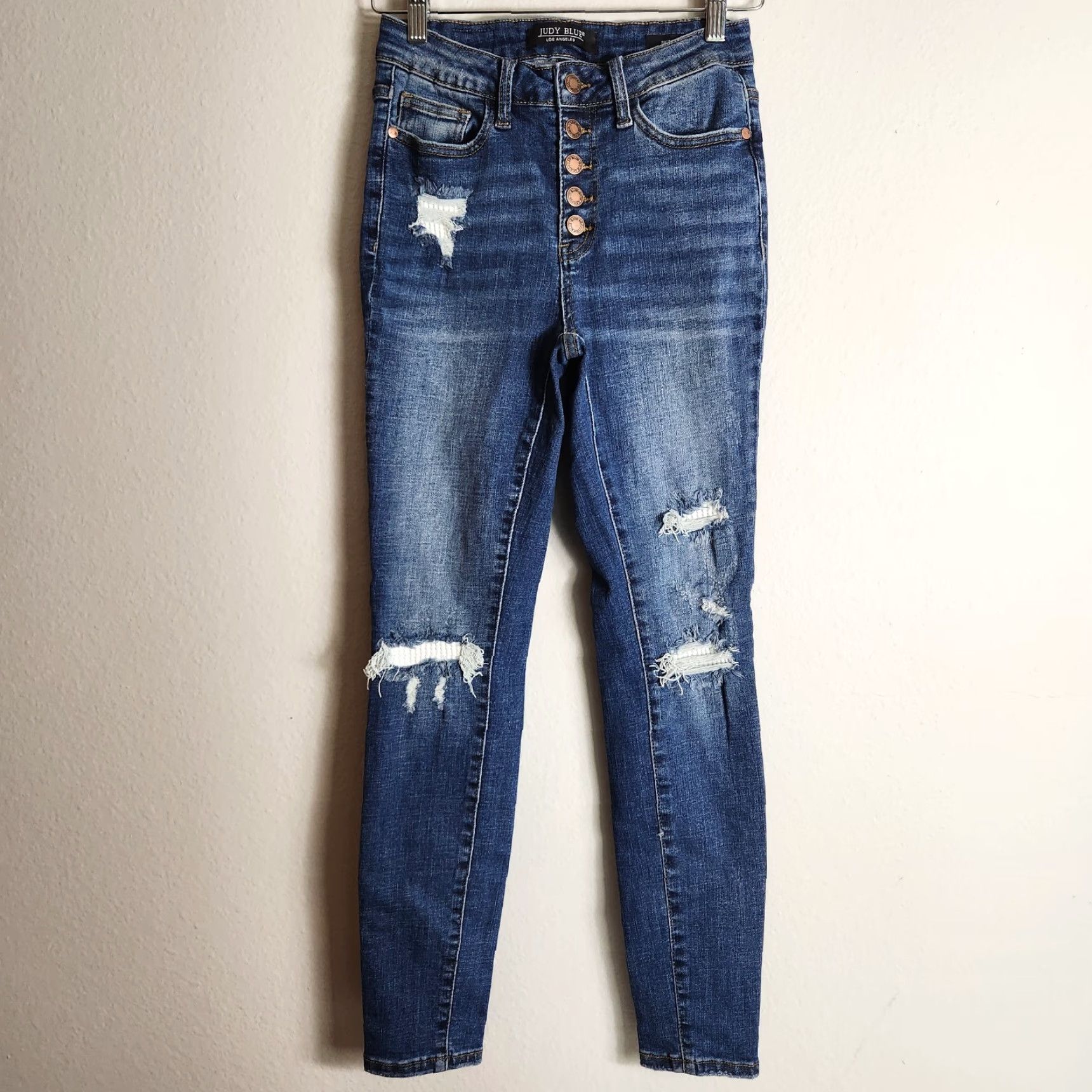 Vintage Judy Blue Mid Rise Medium Wash Skinny Jeans w/Thermal Patch Insert - Size 3/26 Size 26" / US 2 / IT 38 - 2 Thumbnail