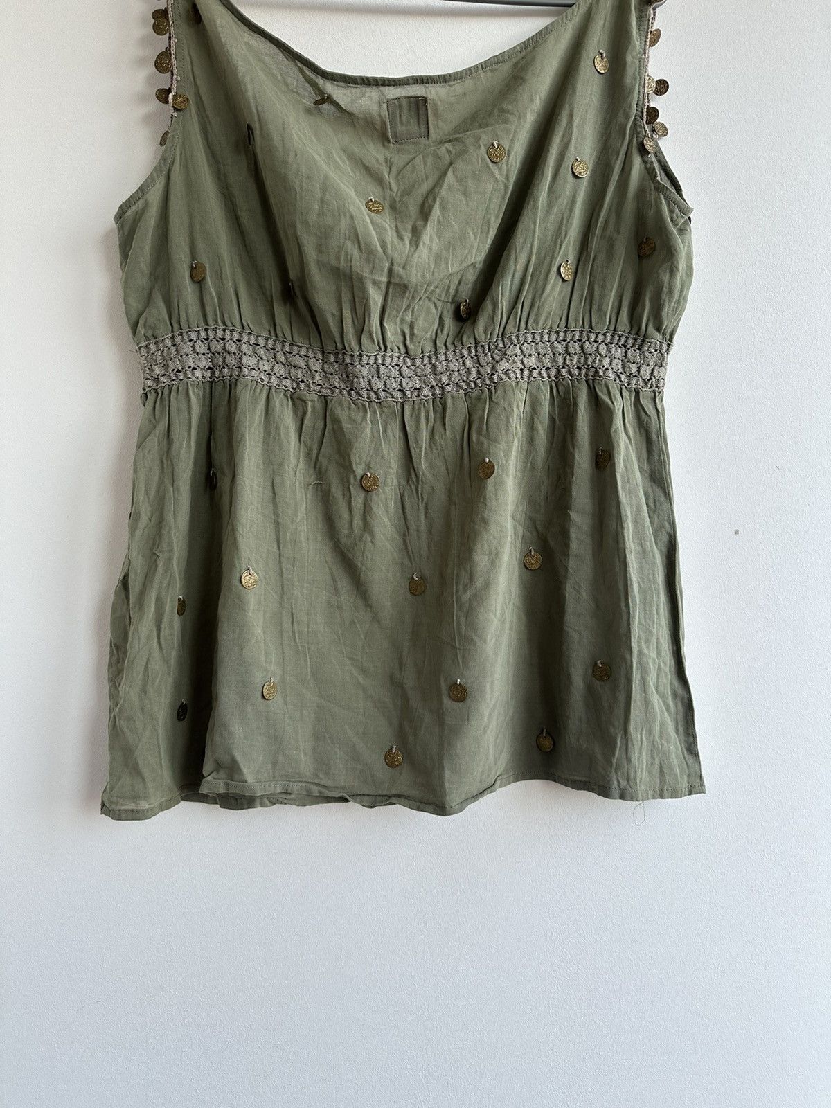 Miss Sixty VTG Miss Sixty Green Cami Top Metal Coin Embellishments sz L Size L / US 10 / IT 46 - 9 Thumbnail