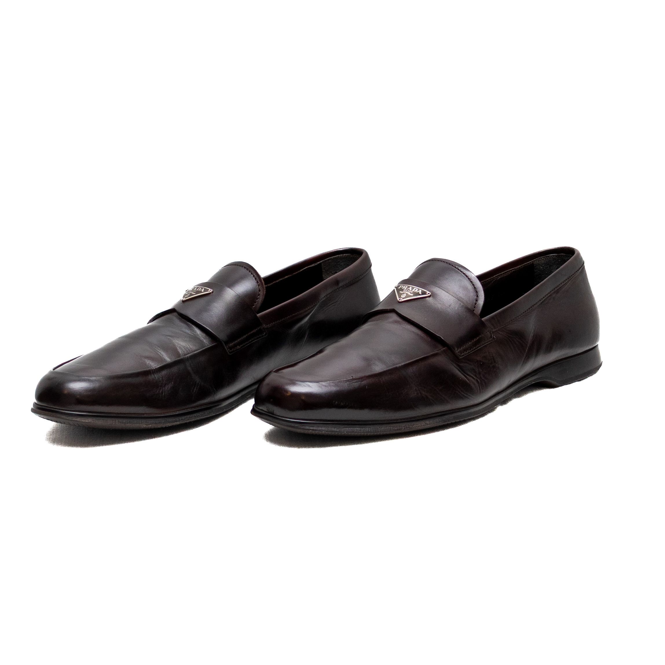 Prada Men Traingle Logo Plaque Loafers Size US 11 UK 10 Brown Leather Slip On Prada Spazzolato Triangle Logo Monolith Pointy 55mm Loafers  main image 4