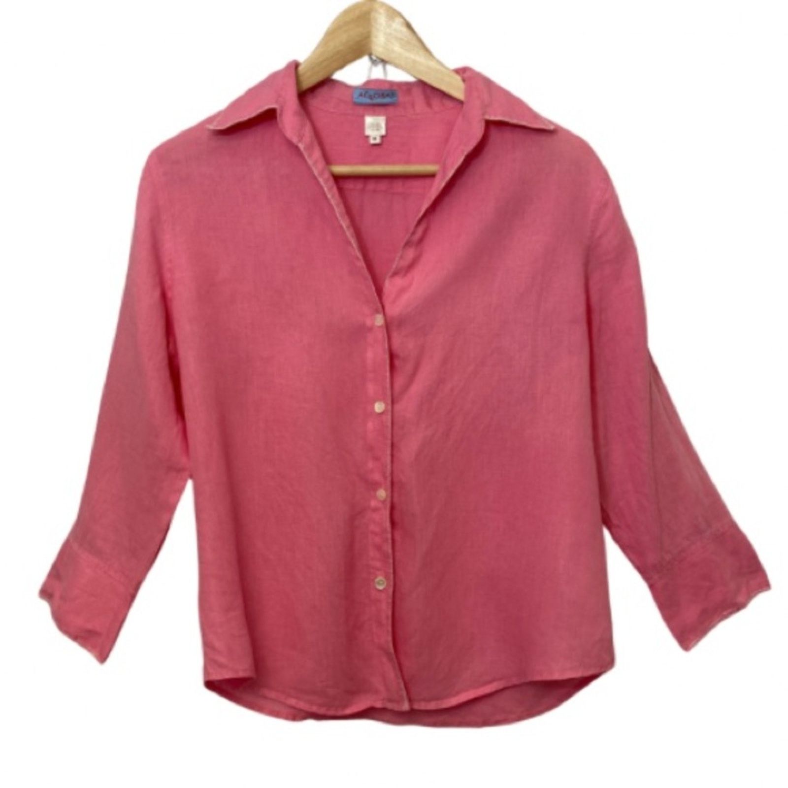 Other Acrobat Pink Linen Open Collar Button Up Blouse Shirt Top Size M / US 6-8 / IT 42-44 - 1 Thumbnail