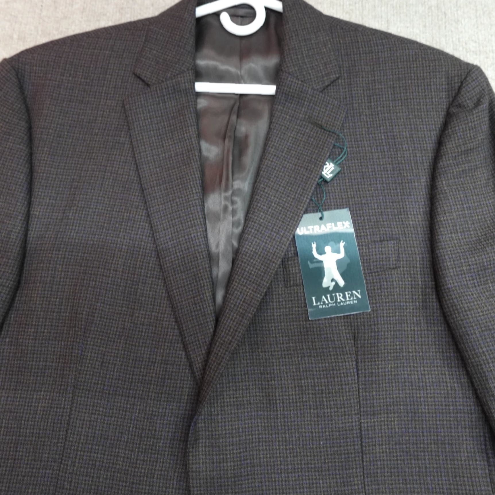 Ralph Lauren Lauren Ralph Lauren Blazer 42L Brown Blue Guncheck Plaid Wool Ultraflex NEW Size 42R - 3 Thumbnail