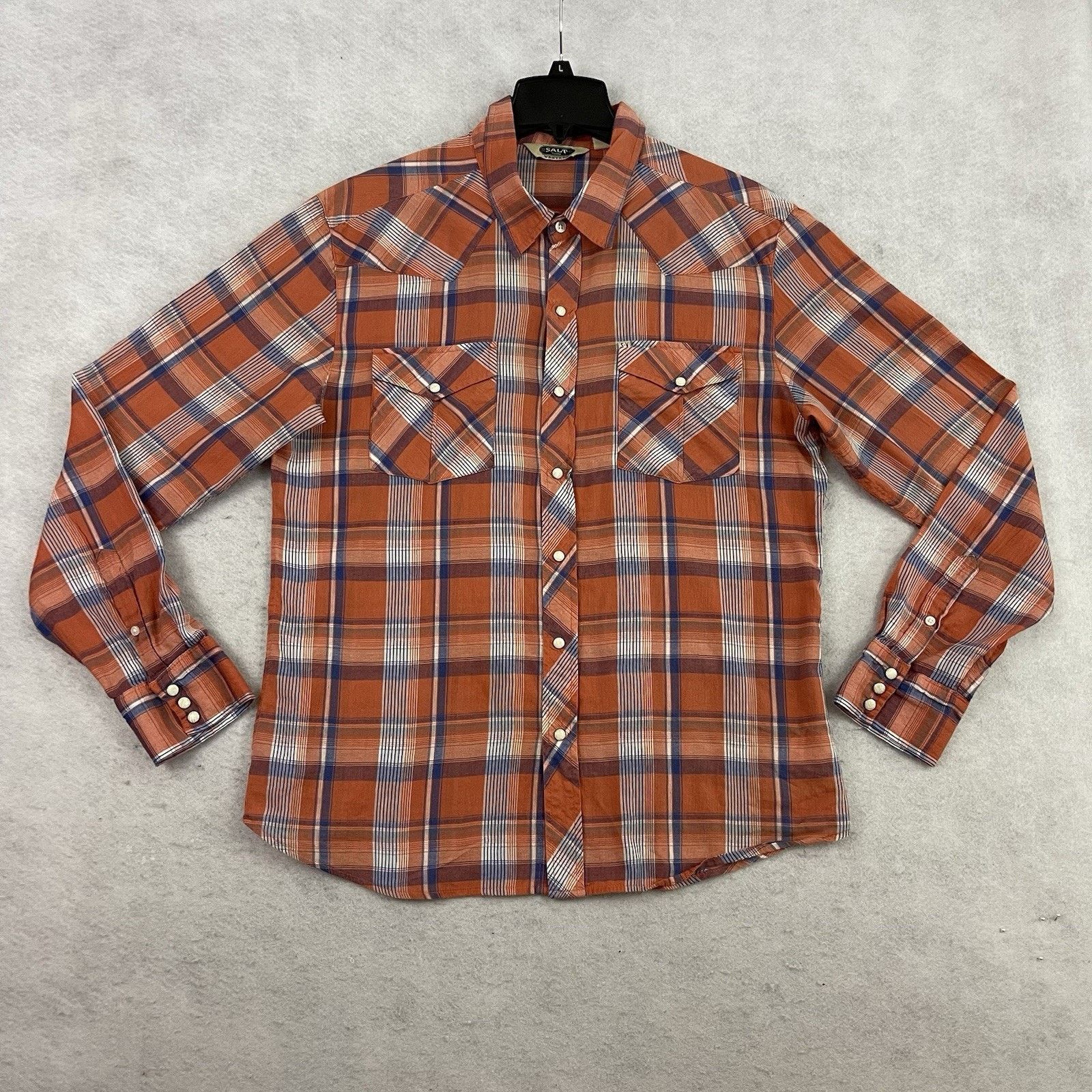 Salt Valley Salt Valley Western Shirt Mens XL Orange Plaid Pearl Snap Size US XL / EU 56 / 4 - 6 Thumbnail