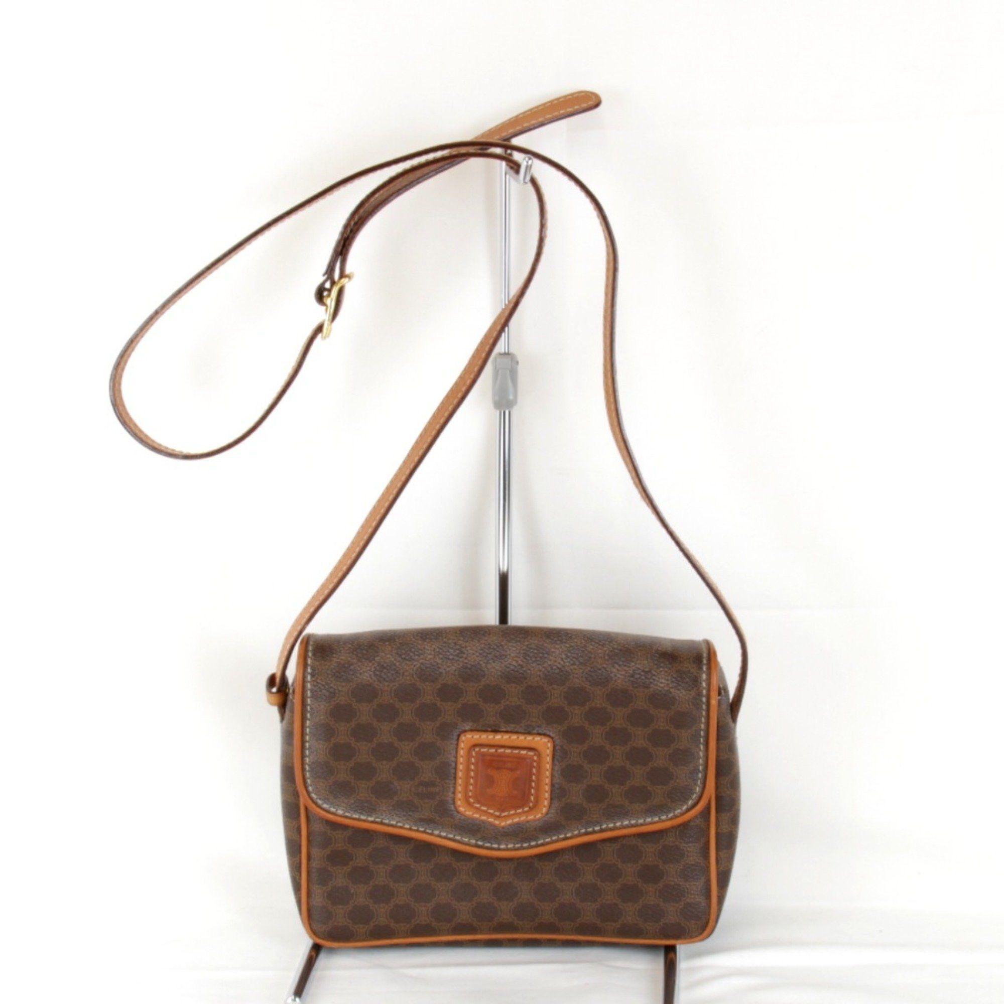 Celine Macadam Shoulder Bag In Pvc Leather, Brown, For Women