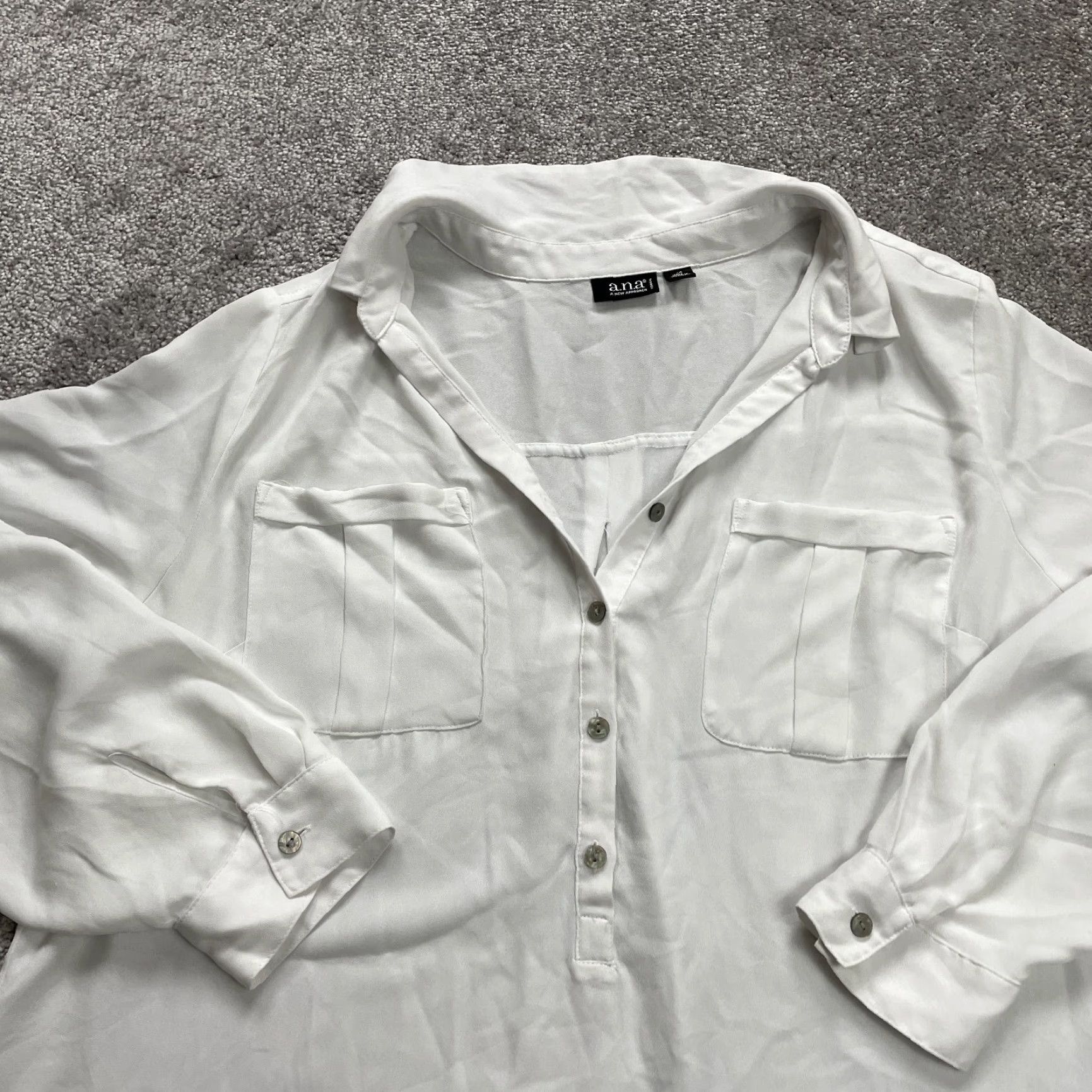 Vintage A New Approach Blouse XL White 1/4 Button Up Long Sleeve Shirt Top Womens Size XL / US 12-14 / IT 48-50 - 3 Thumbnail