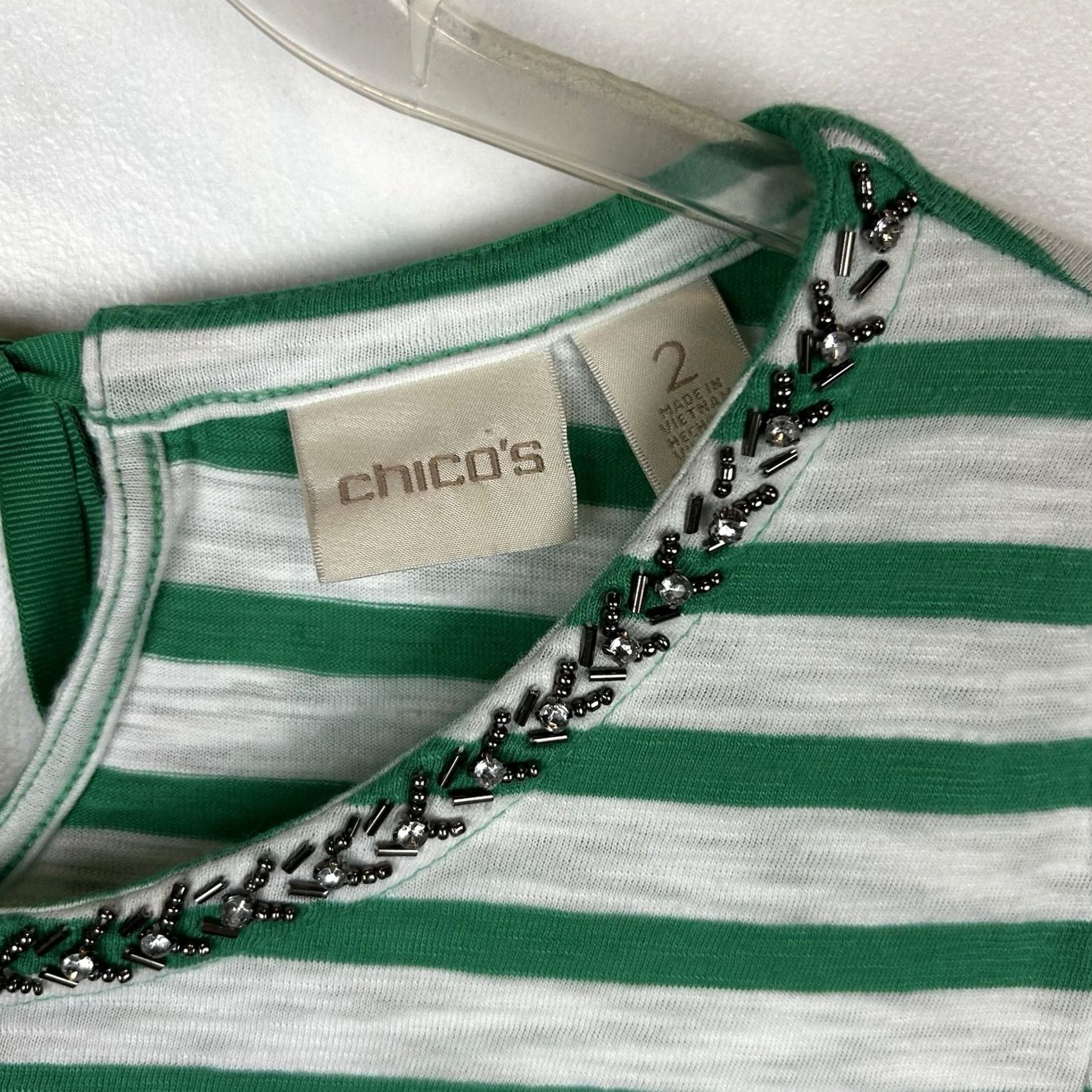 Vintage Chicos Shirt Womens M Striped Green White Casual Bling Collar Kelly Vacation Shirt T-Shirt Womens M Green Striped Casual Bling Collar Kelly Vacation Size M / US 6-8 / IT 42-44 - 3 Thumbnail