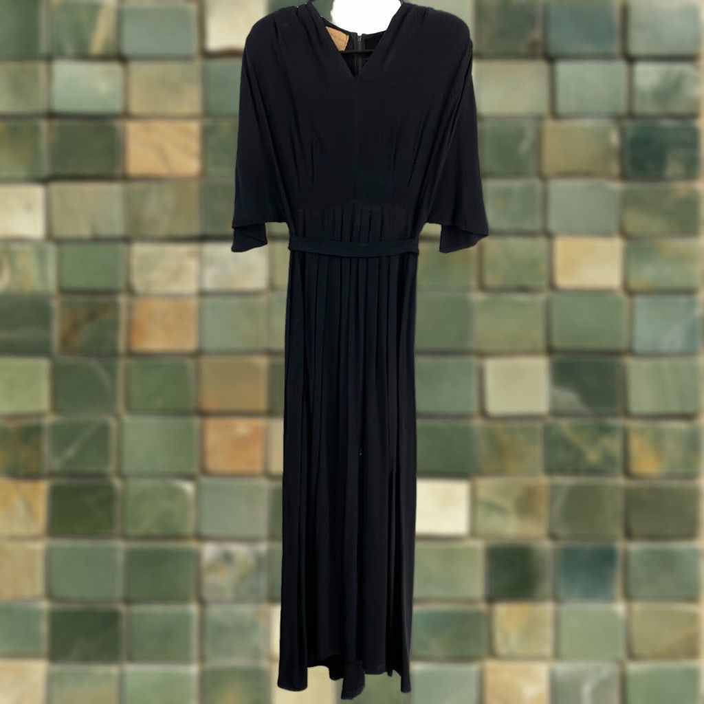 Vintage VINTAGE Sergee of California Rayon Crepe Vamp Black Skirt Dress Chest 32" Vintage 1940s Art Deco Black Rayon Crepe Dress Dress Mens Womens Size 22" - 1 Thumbnail