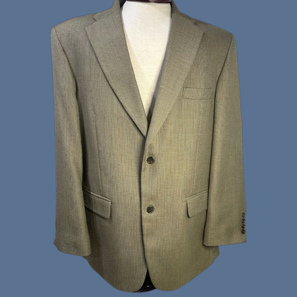 Haggar VINTAGE Haggar 2 Button Mens Sport Coat Blazer Olive Wool Blend Coat 46R Regular Men Girls? Size 46R - 1 Thumbnail