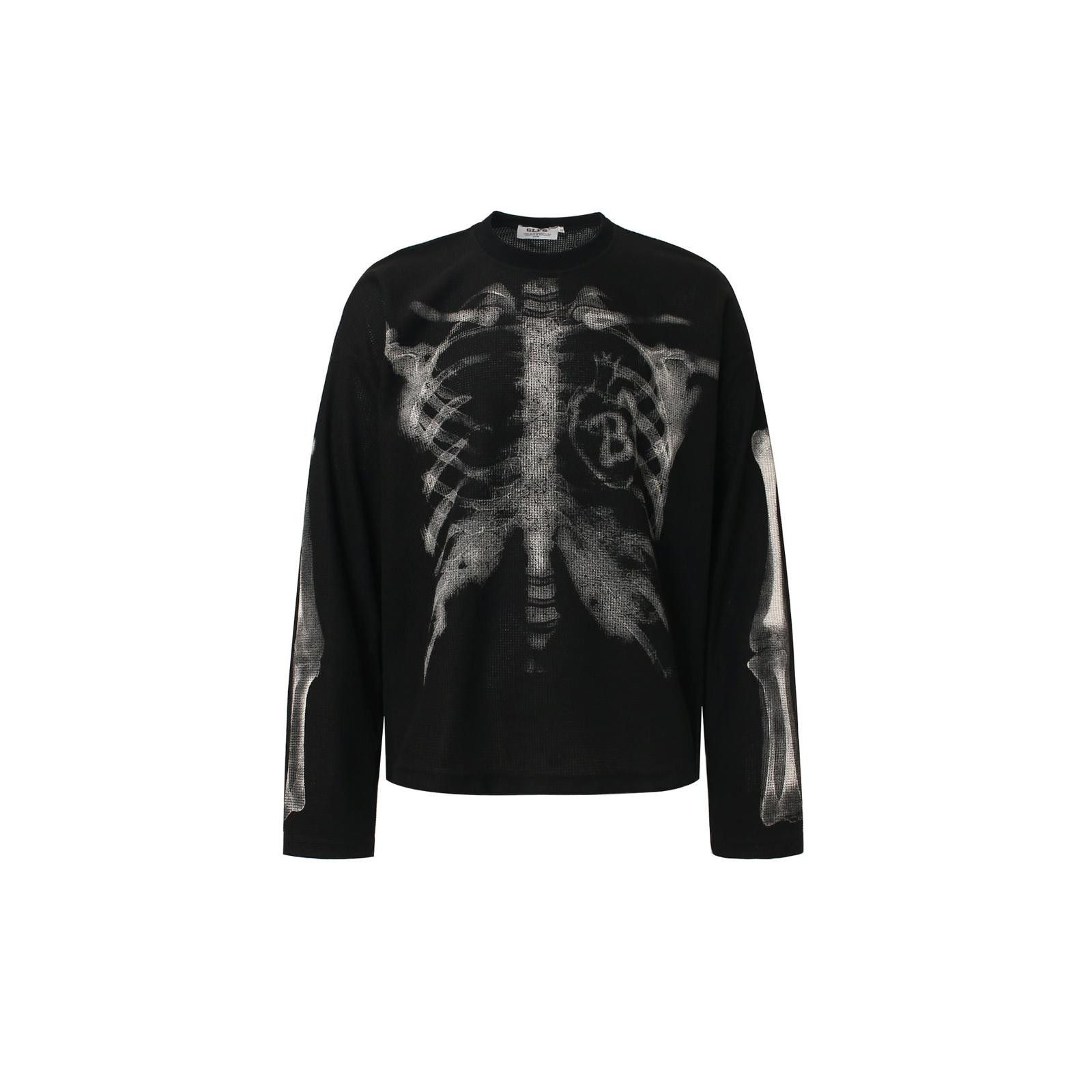 Black Skeleton Print Long Sleeve Shirt Graphic Tee