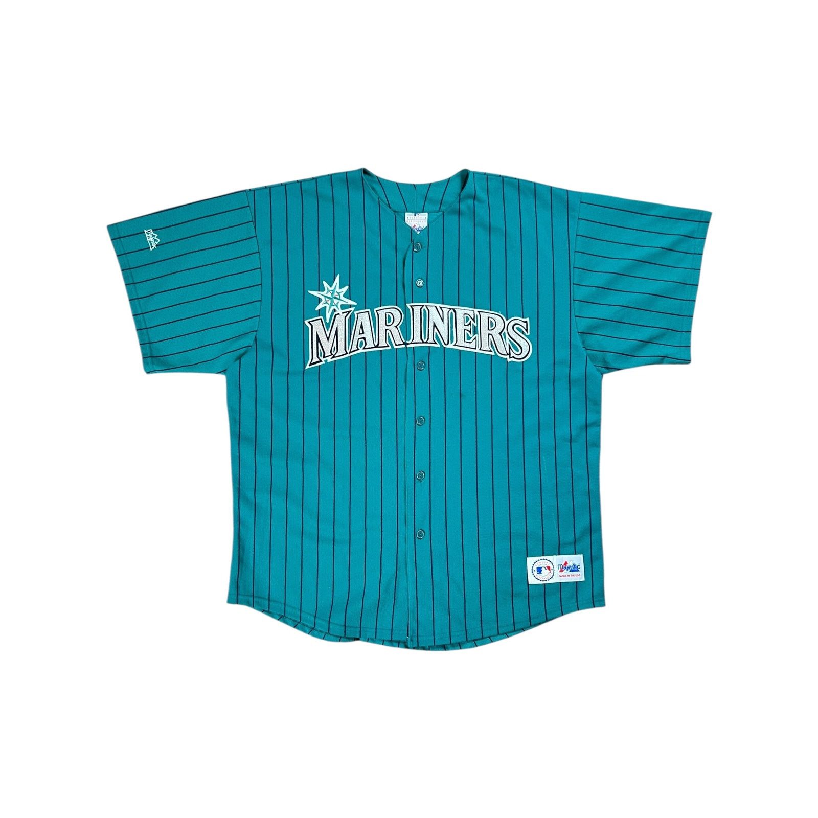 Majestic × Vintage Vintage 90s Majestic Seattle Mariners pin stripe MLB jersey Size US XL / EU 56 / 4 - 1 Thumbnail