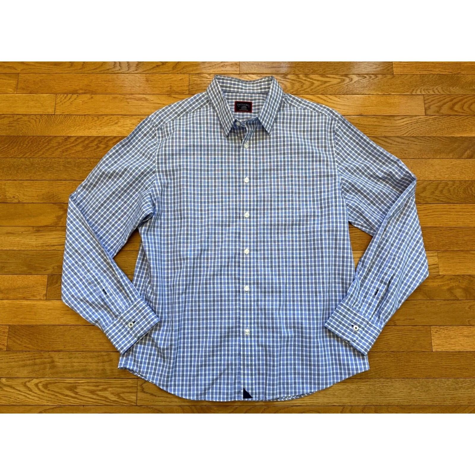 UNTUCKit UNTUCKit Shirt Mens Large Regular Fit Plaid Blue White Button Long Sleeve EUC Size US L / EU 52-54 / 3 - 2 Thumbnail
