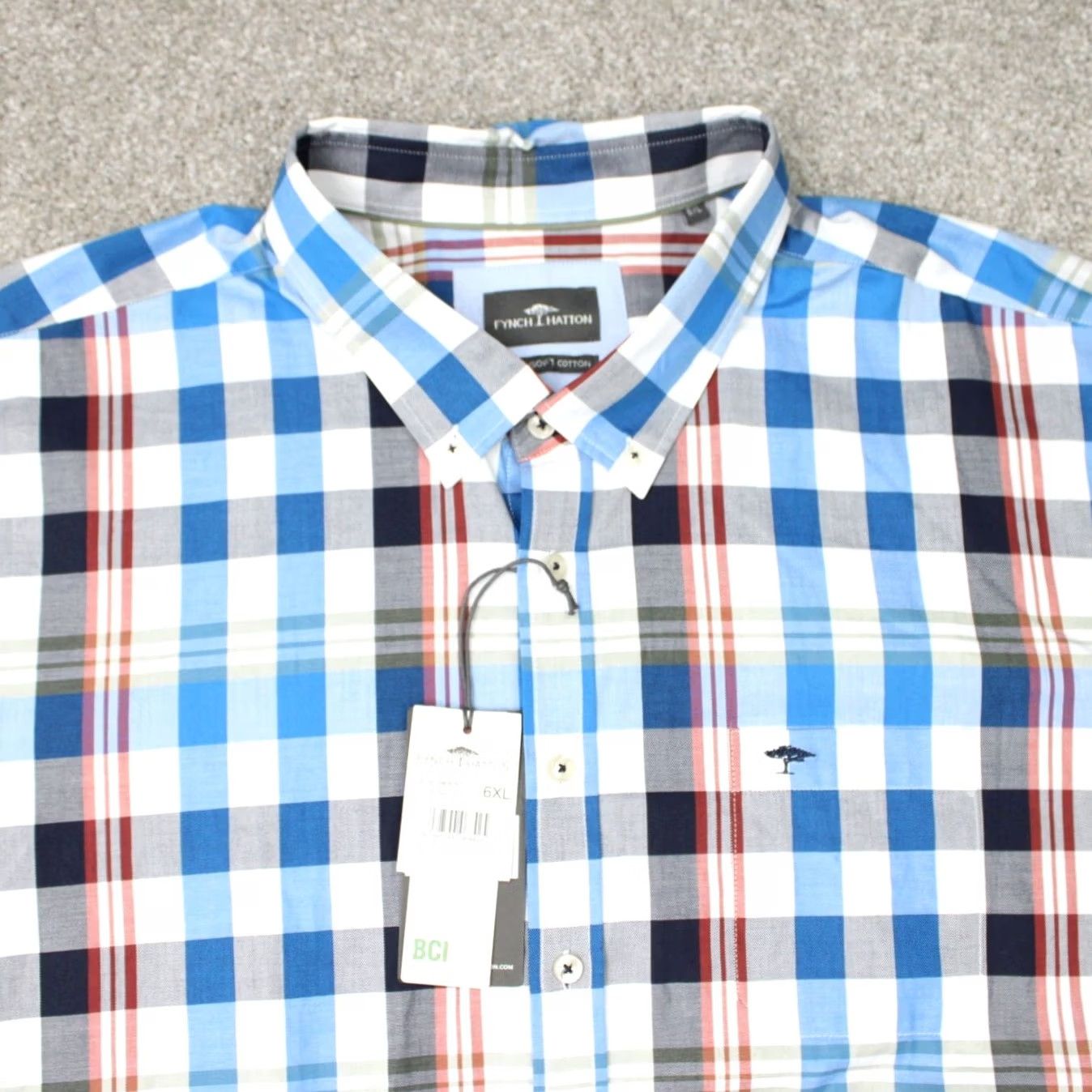 Vintage Fynch Hatton Shirt Mens 6XL Blue Red Plaid Long Sleeve Button-Up NWT Cotton 100% Size US XXL / EU 58 / 5 - 6 Thumbnail