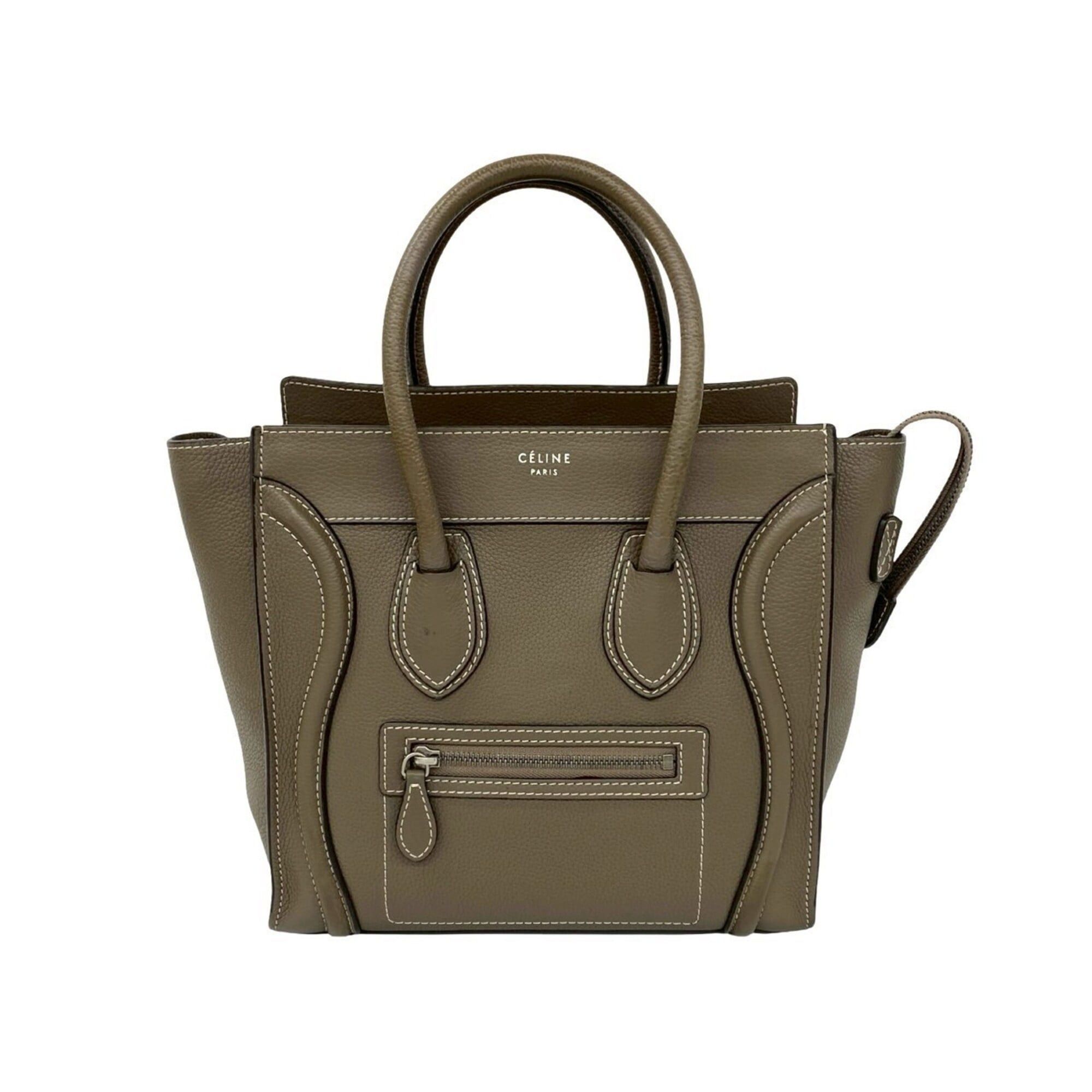 Celine CELINE Luggage Micro Shopper Leather Handbag Tote Bag Boston Beige Gray 25925 Size ONE SIZE - 1 Thumbnail