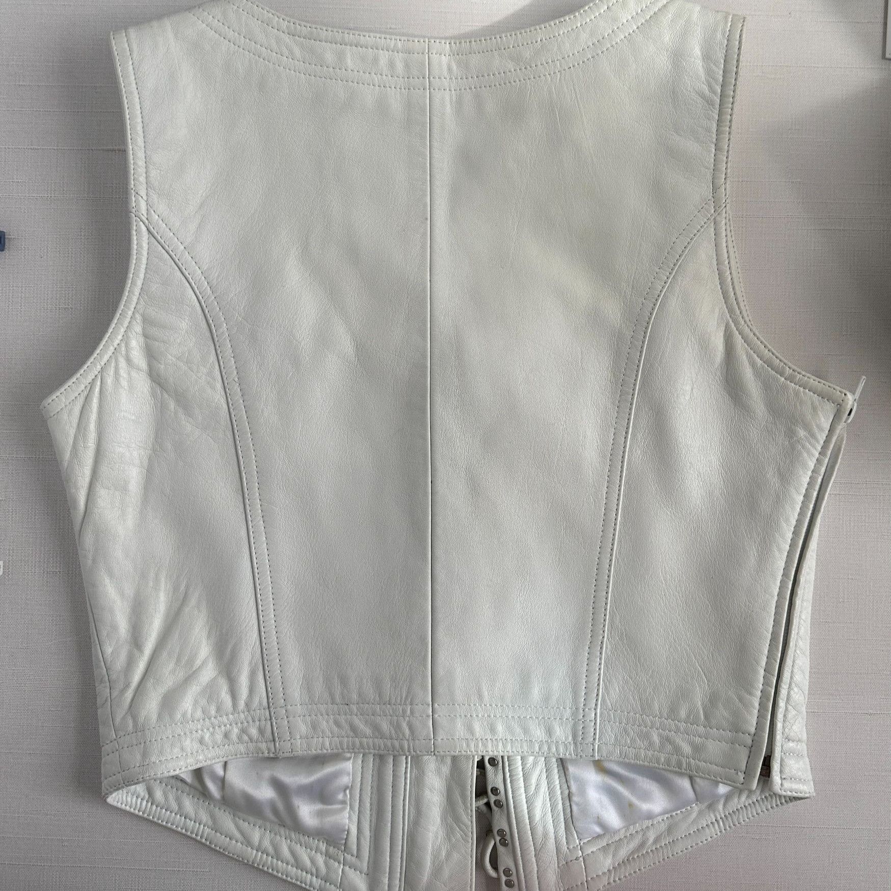 Tannery West Tannery West White Leather Lace Up Vest 1990s Size L / US 10 / IT 46 - 20 Thumbnail