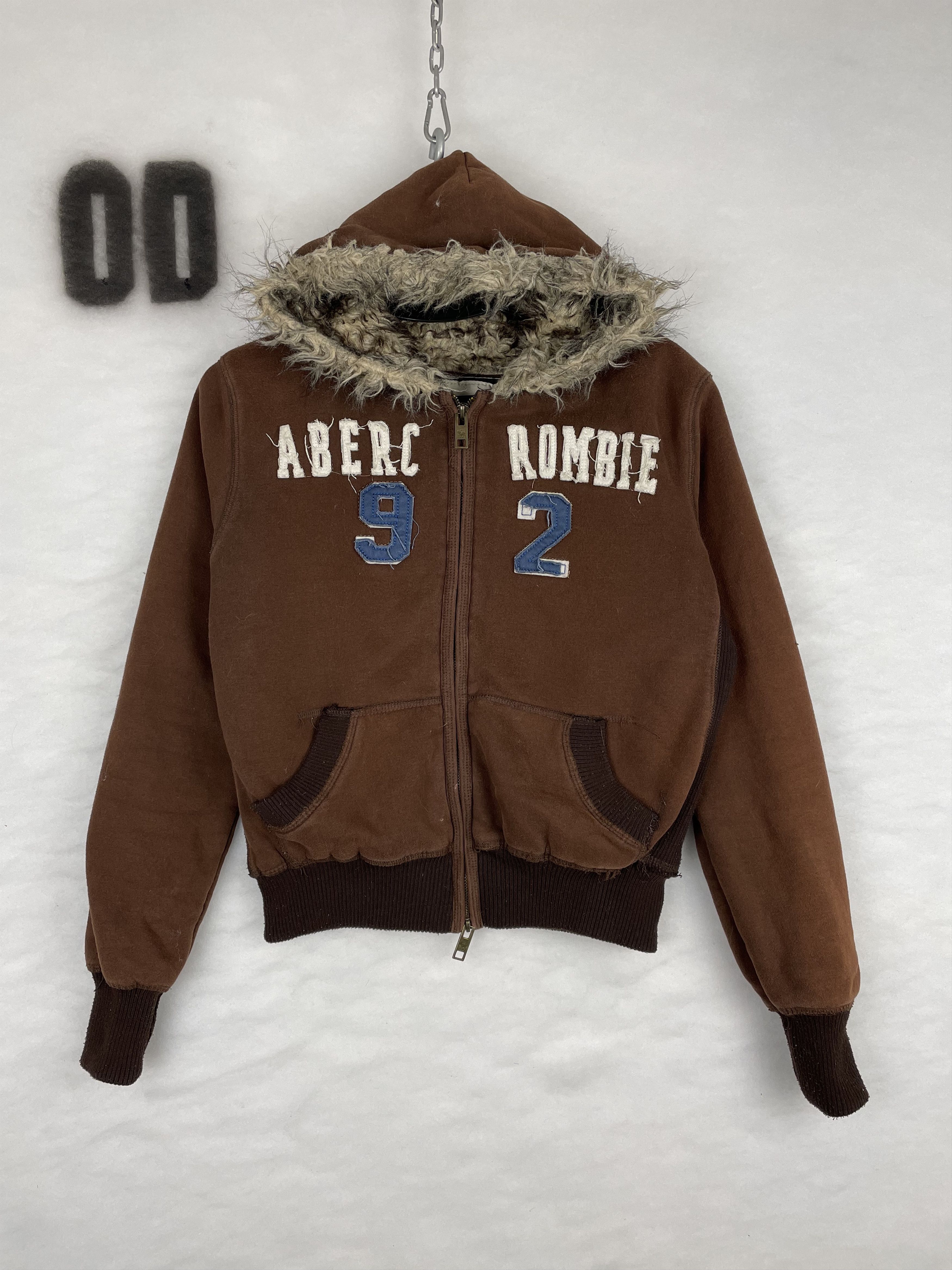 Y2K Abercrombie And Fitch Fur Brown Zip Up Hoodie Sz L