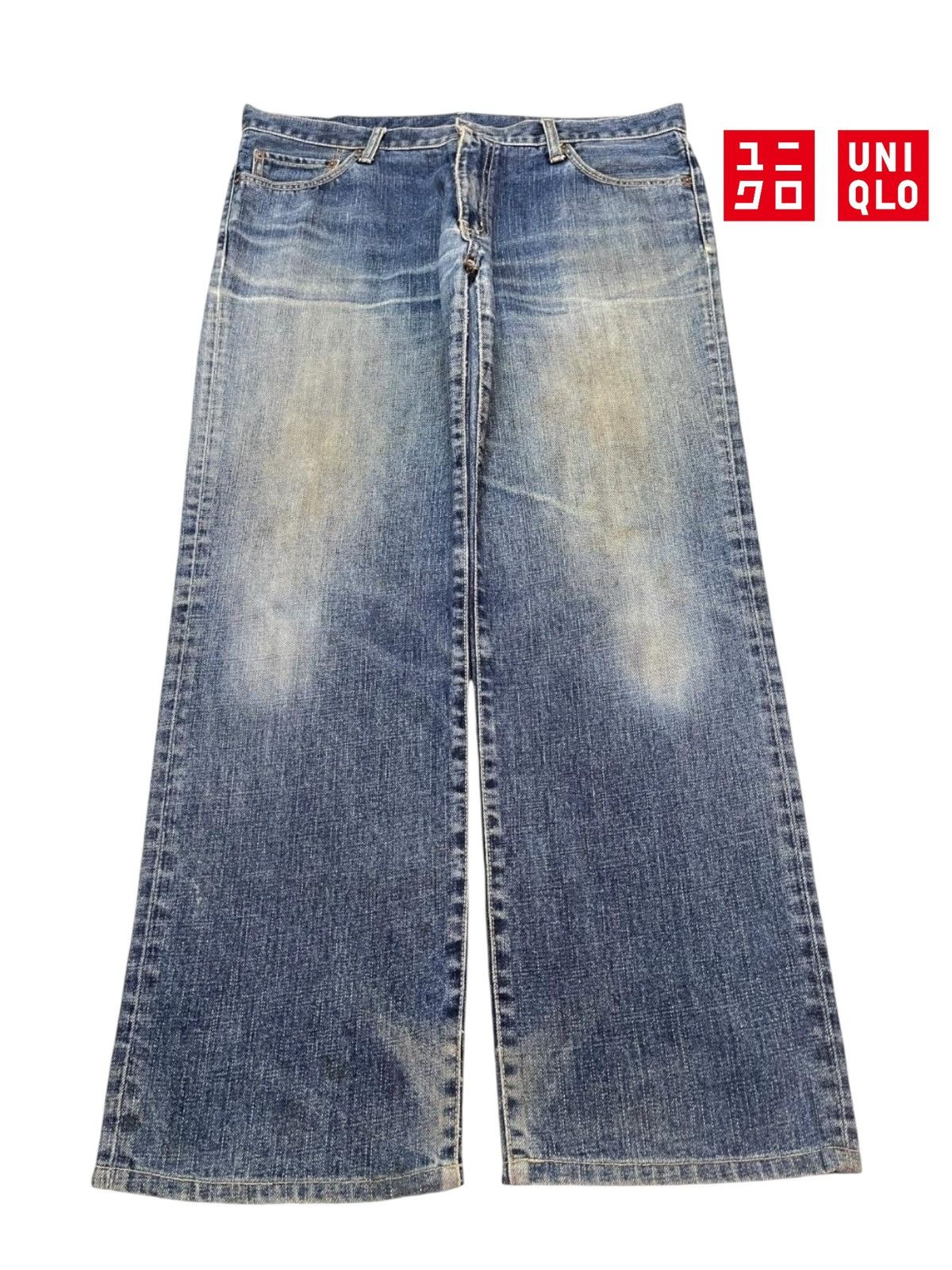 Uniqlo Vintage Y2K Japanese Uniqlo Faded Mud Wash Wide Leg Straight Size US 36 / EU 52 - 1 Thumbnail