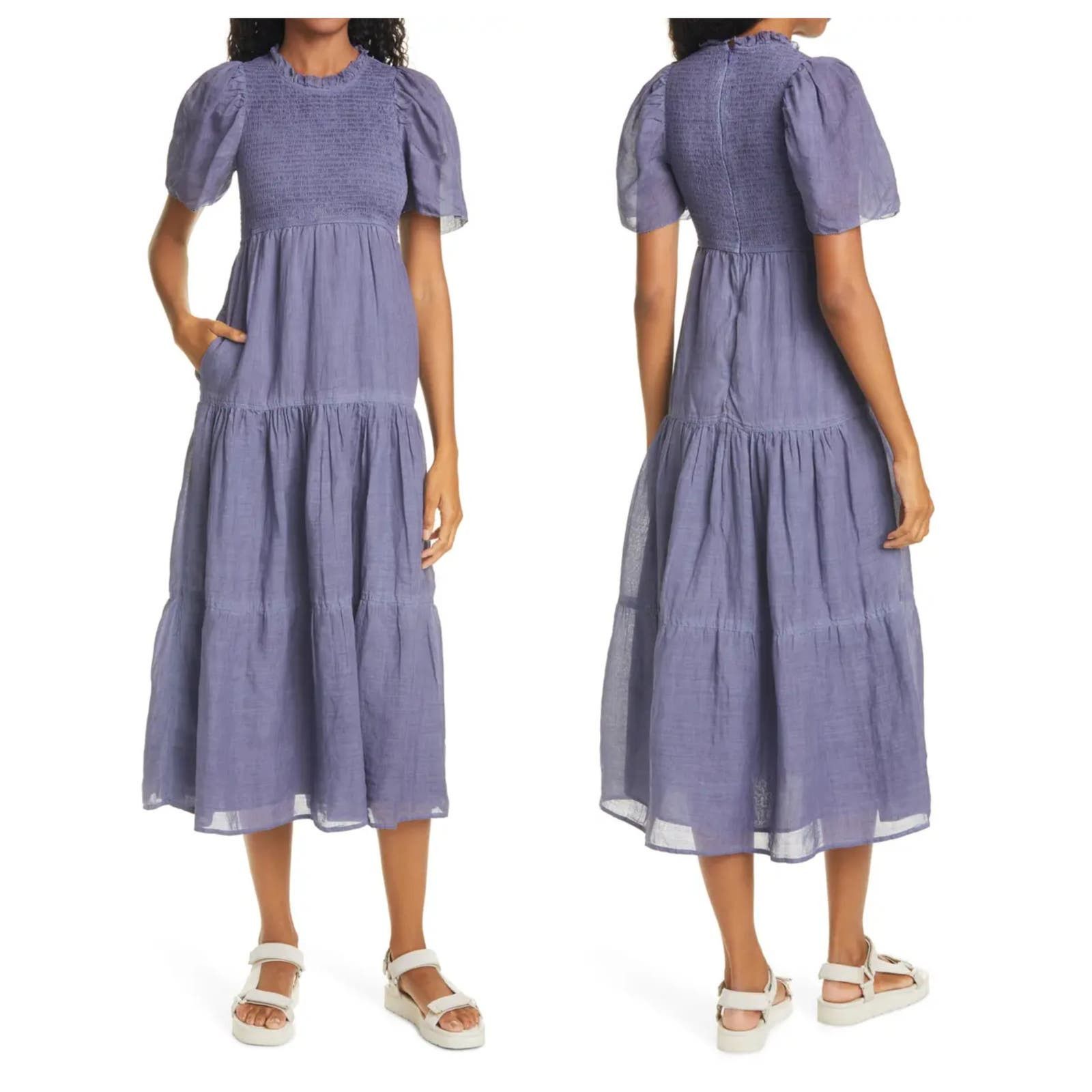 image of Sea New York Yara Smocked Tiered Cotton Dress Size 10 in Purple, Women's
