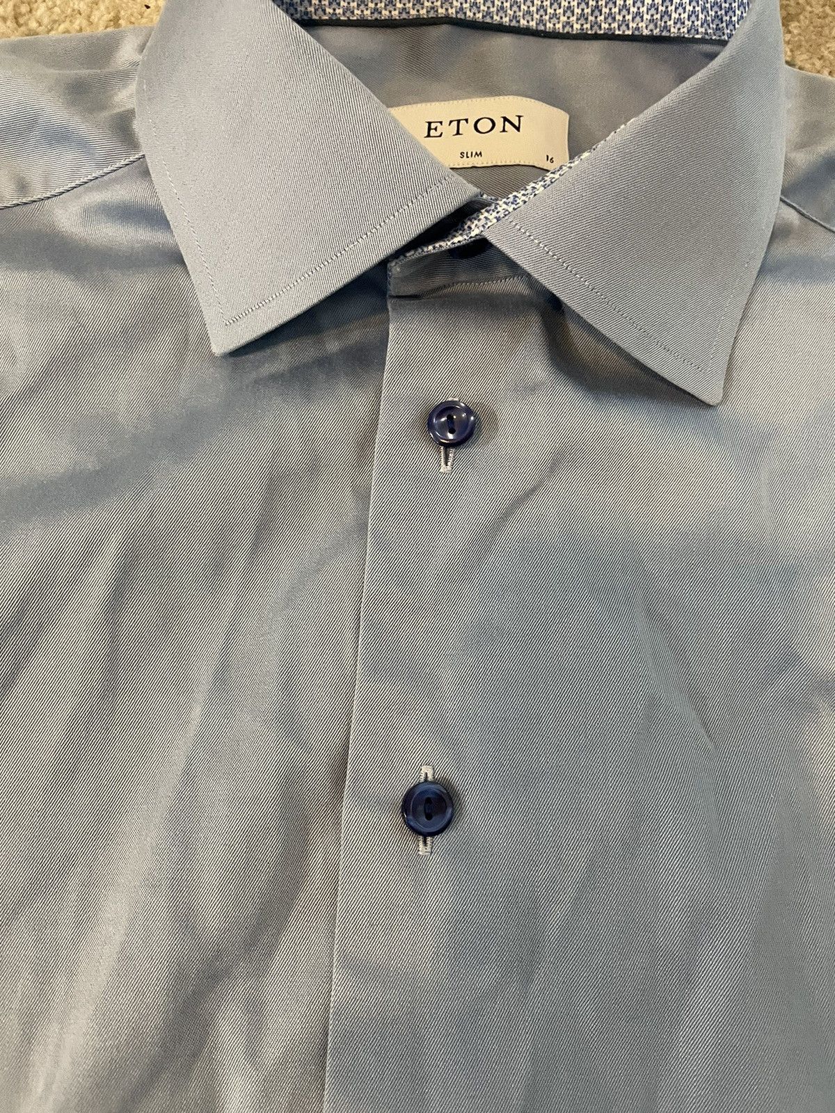 Eton Slim Fit Print Effect Blue Dress Shirt Size US L / EU 52-54 / 3 - 4 Thumbnail