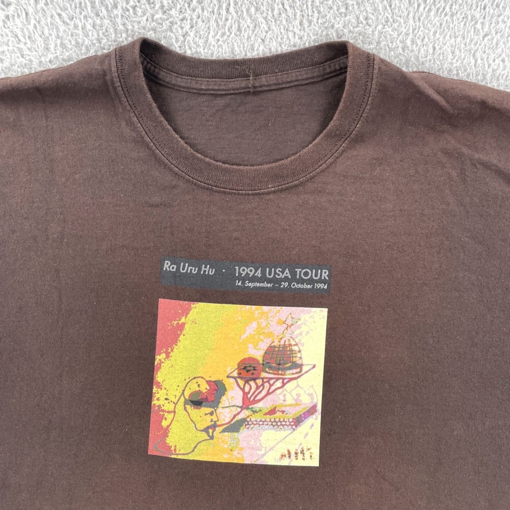 Vintage VINTAGE Ra Uru Hu 1994 USA Tour Mens L Brown T Shirt Graphic Print Hippie 90s USA Theme Mens Size US L / EU 52-54 / 3 - 5 Thumbnail