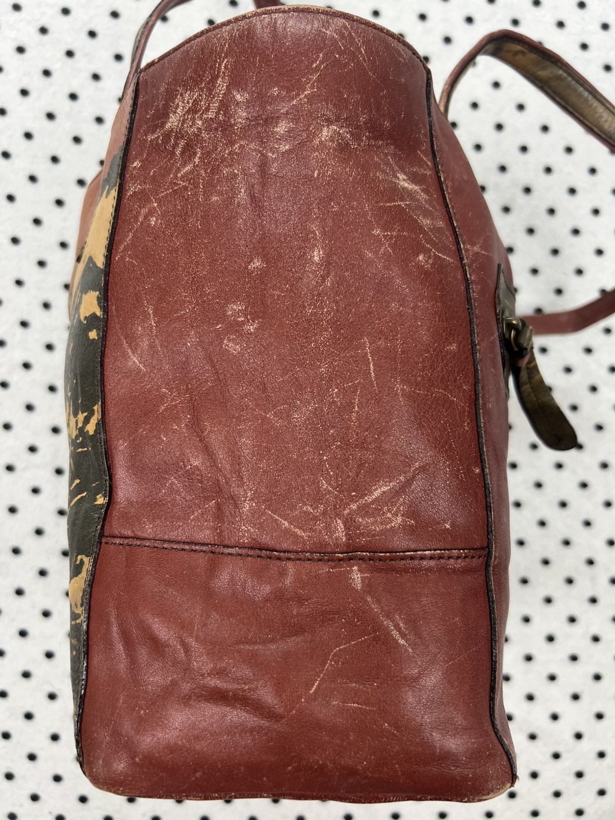 Dakota Unique Mountain Landscape Art Patina Leather Tote Bag
