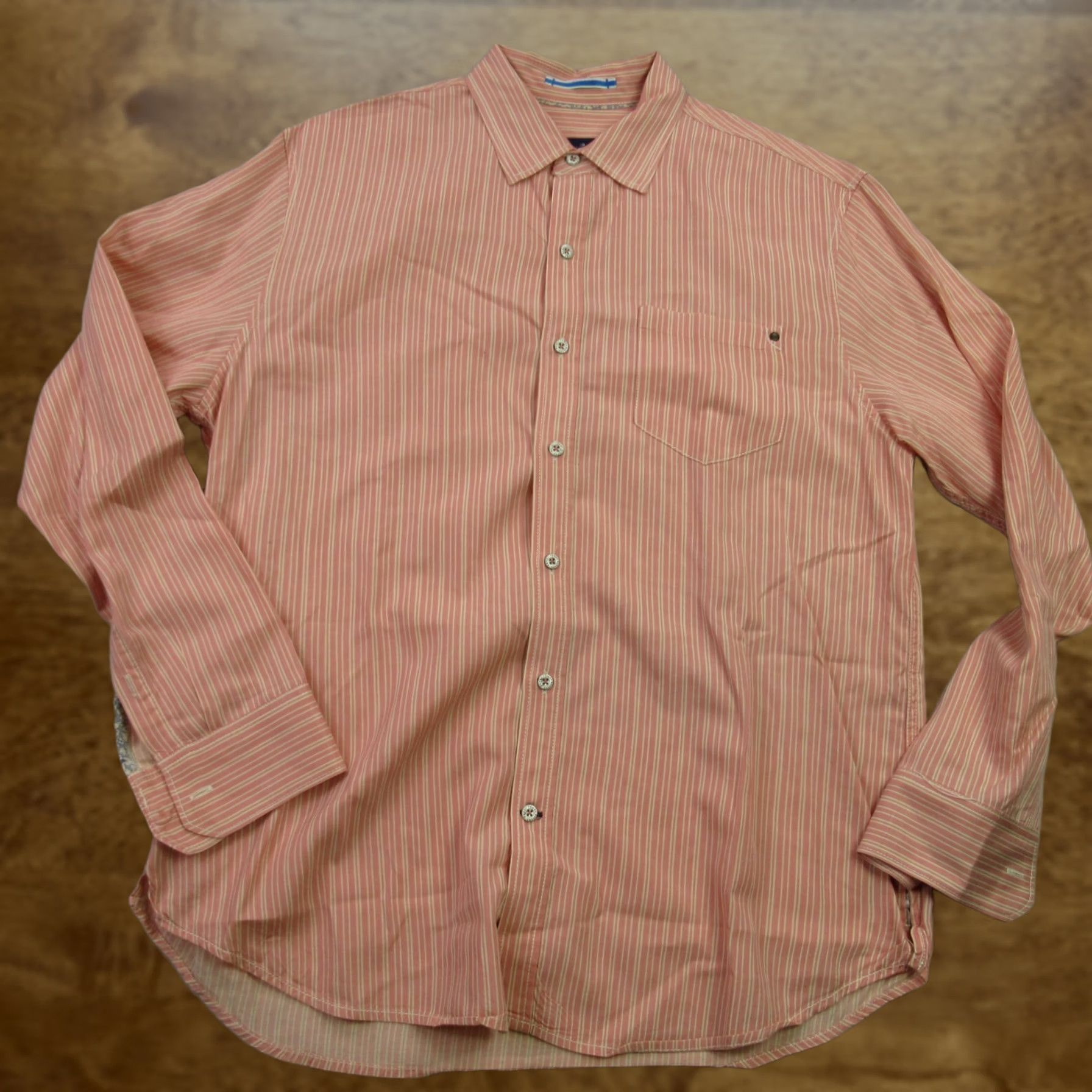 Tommy Bahama Tommy Bahama Mens Large Long Sleeve Button Front Stripes Pocket Orange Shirt Size US L / EU 52-54 / 3 - 1 Thumbnail