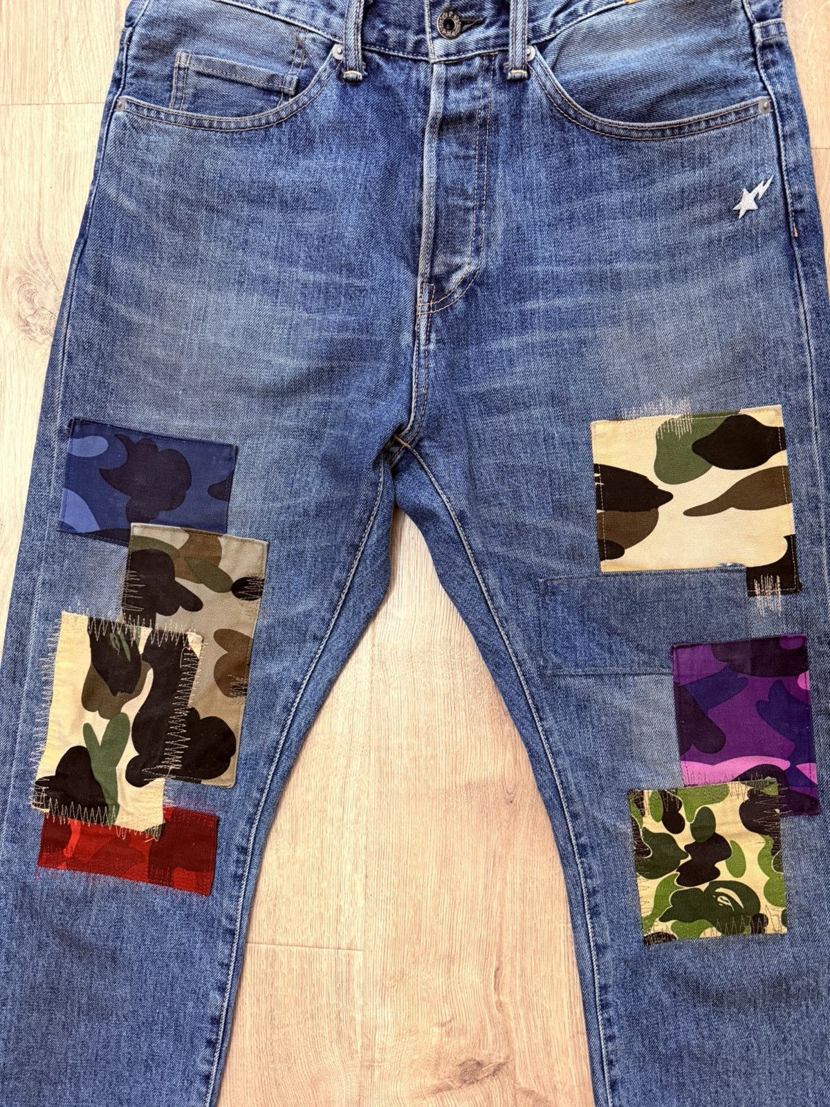 Bape 1999 TYPE-02 PATCHWORK DAMAGED DENIM PANTS Size US 30 / EU 46 - 5 Thumbnail