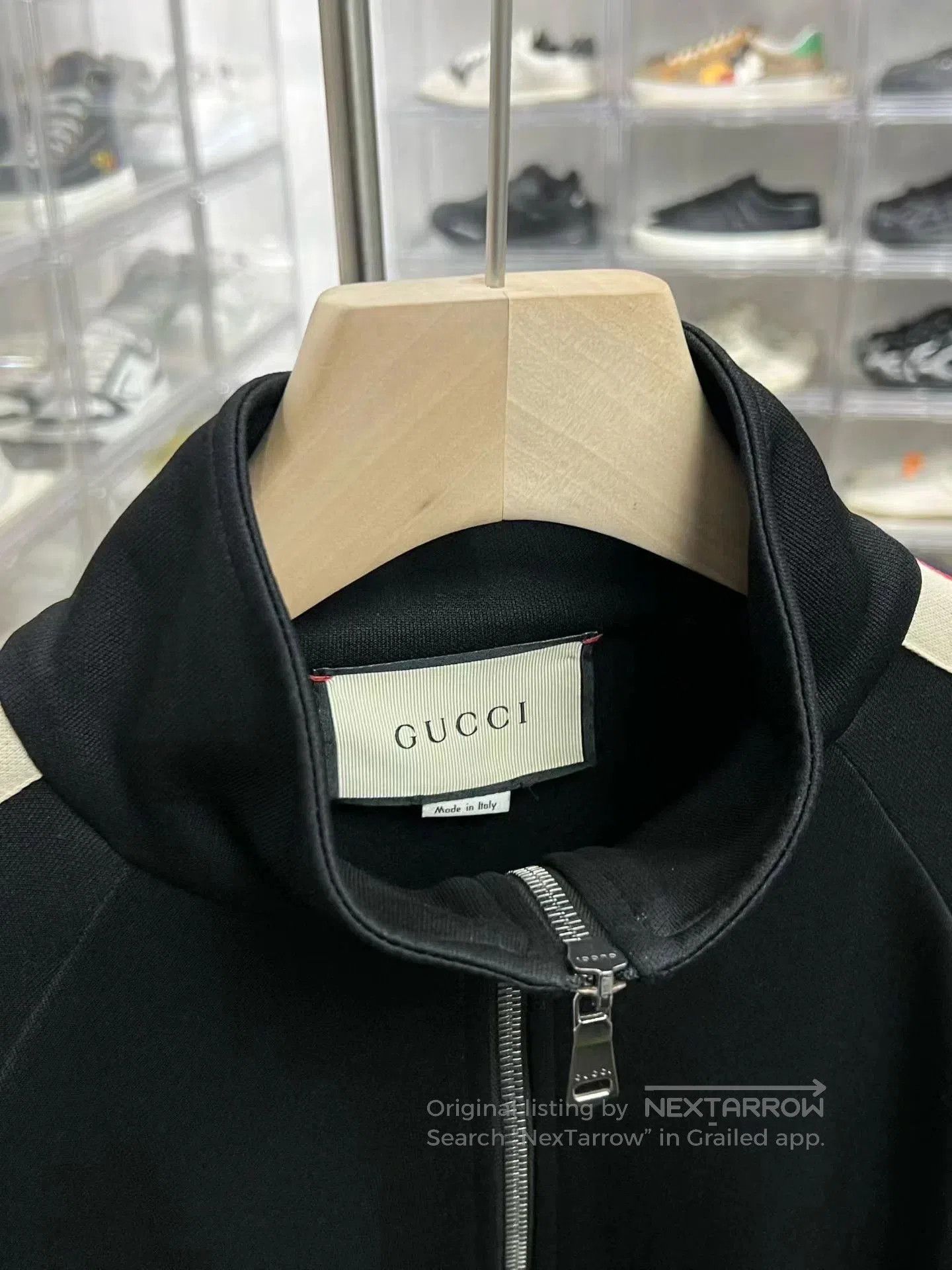 Gucci Black Zip-Up Jacket with Striped Sleeves. Size US L / EU 52-54 / 3 - 2 Thumbnail