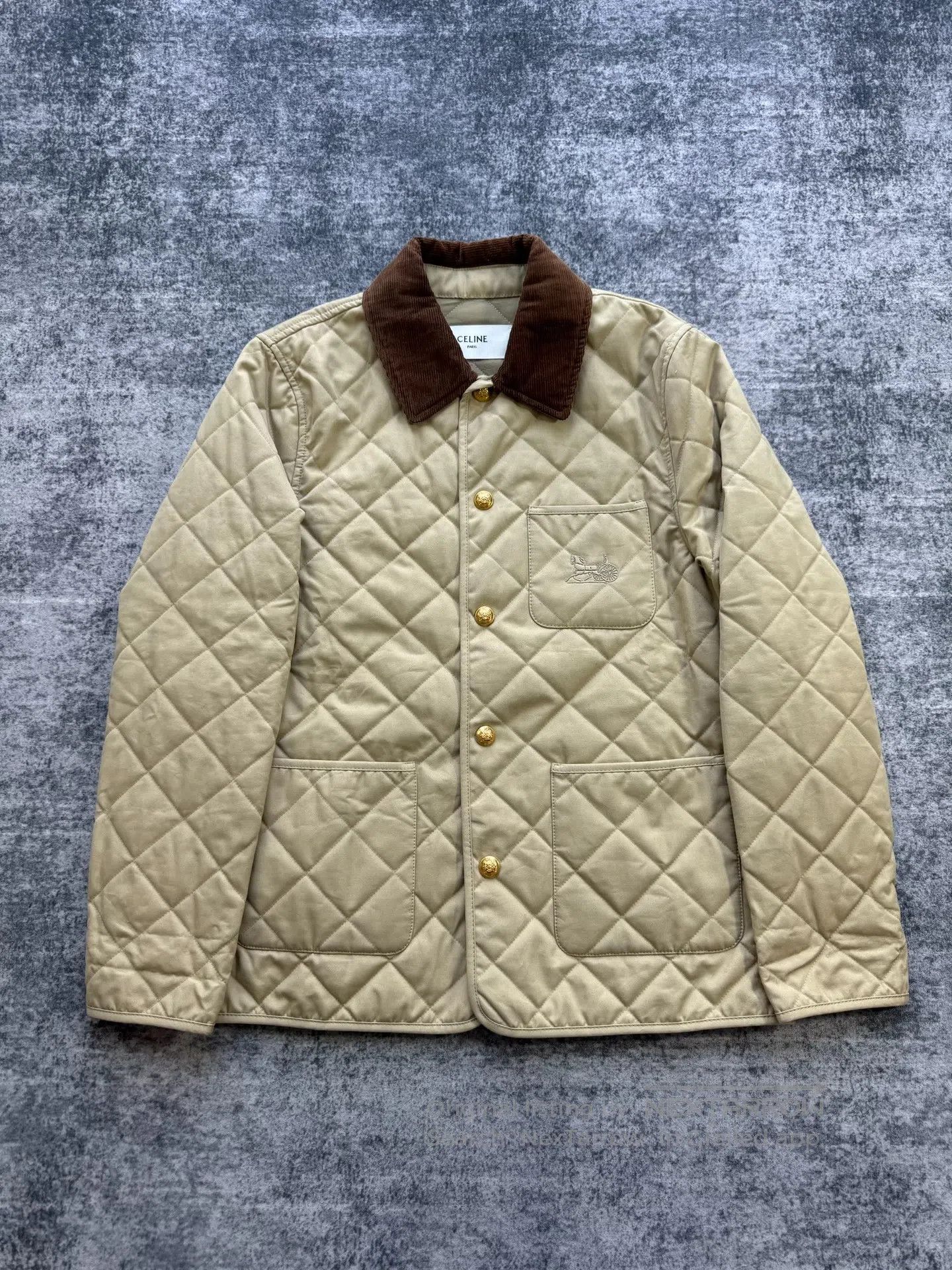 Celine CELINE Khaki Corduroy Collar Gold Button Carriage Padded J Size XS / US 0-2 / IT 36-38 - 1 Thumbnail