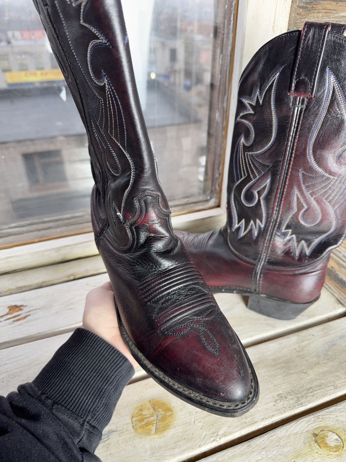 Vintage Retro Vintage Western Cowboy Leather Boots Burgundy Black Size US 8 / EU 41 - 2 Thumbnail