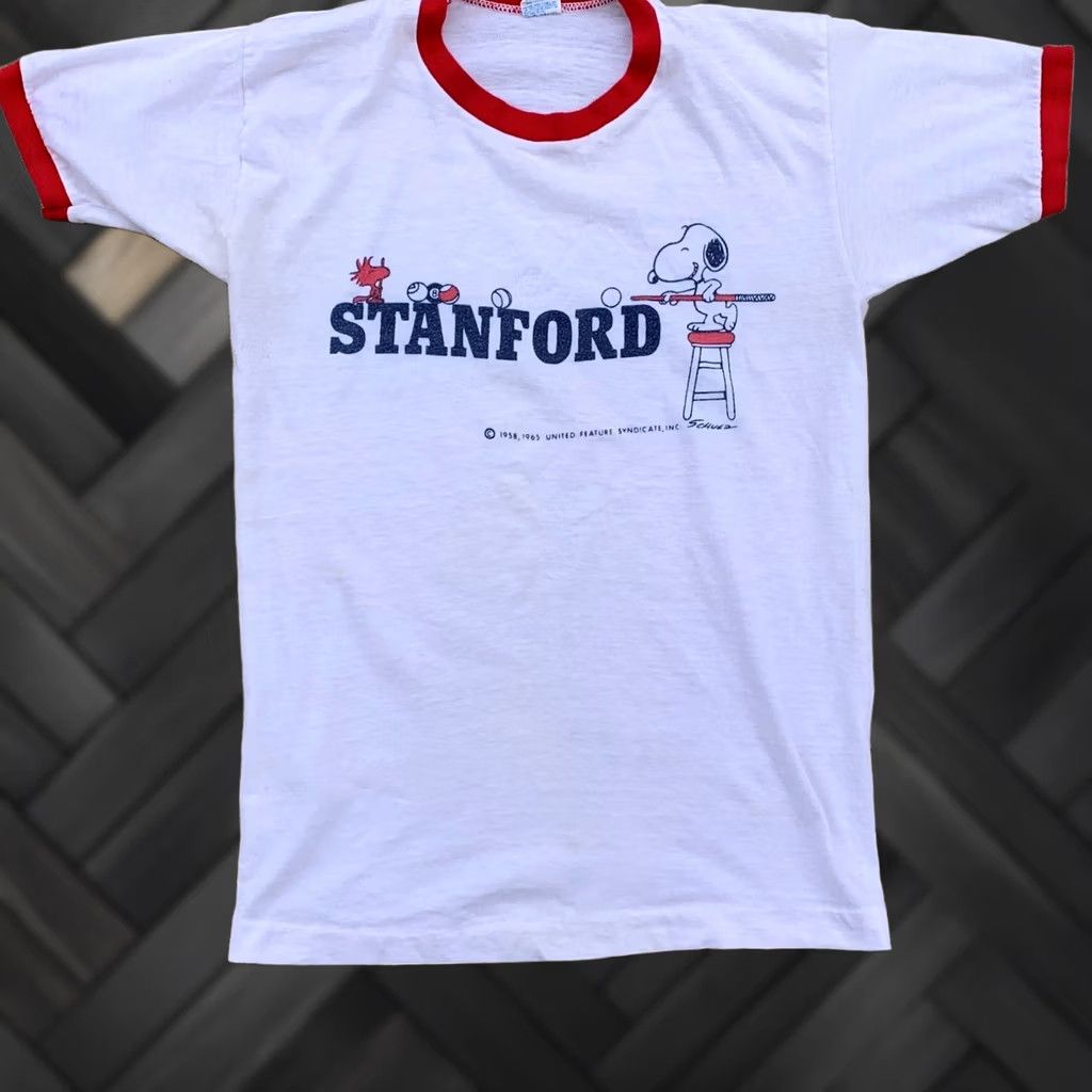 Champion VINTAGE Champion Stanford ringer tee T-Shirt Snoopy Peanuts Pool Game Champion blue bar M Mens Shirts Theme California Cartoon University Size US M / EU 48-50 / 2 - 1 Thumbnail