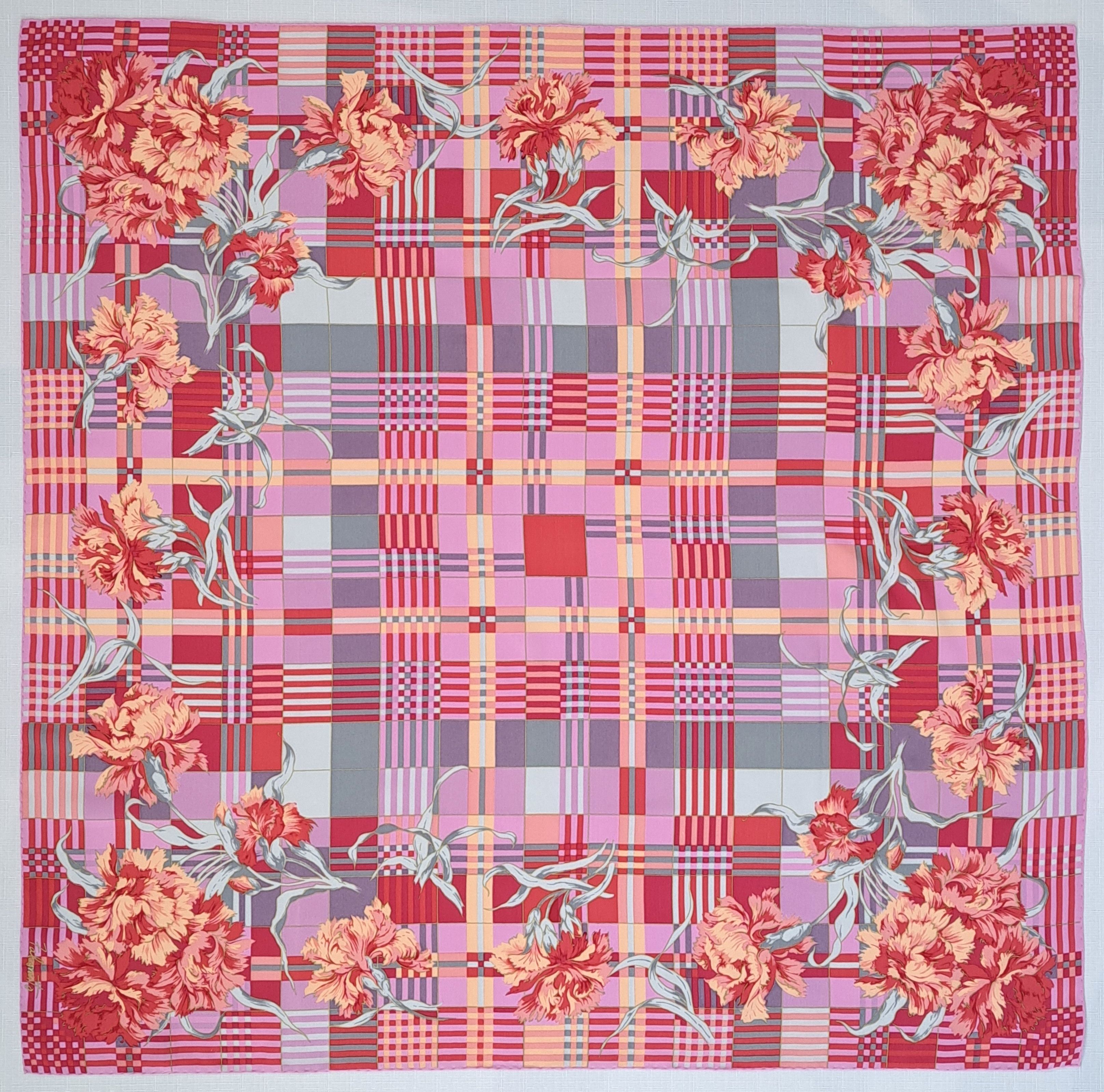 Vintage Vintage Falconetto floral/check silk scarf. Size ONE SIZE - 1 Thumbnail