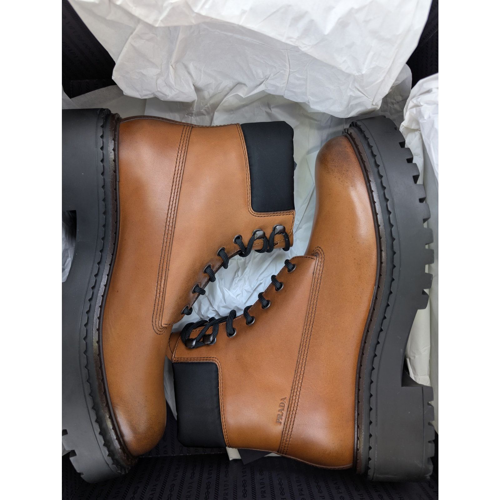 Prada o1rshd1 leather and recycled nylon ankle boots in Cognac Size US 10.5 / EU 43-44 - 20 Thumbnail