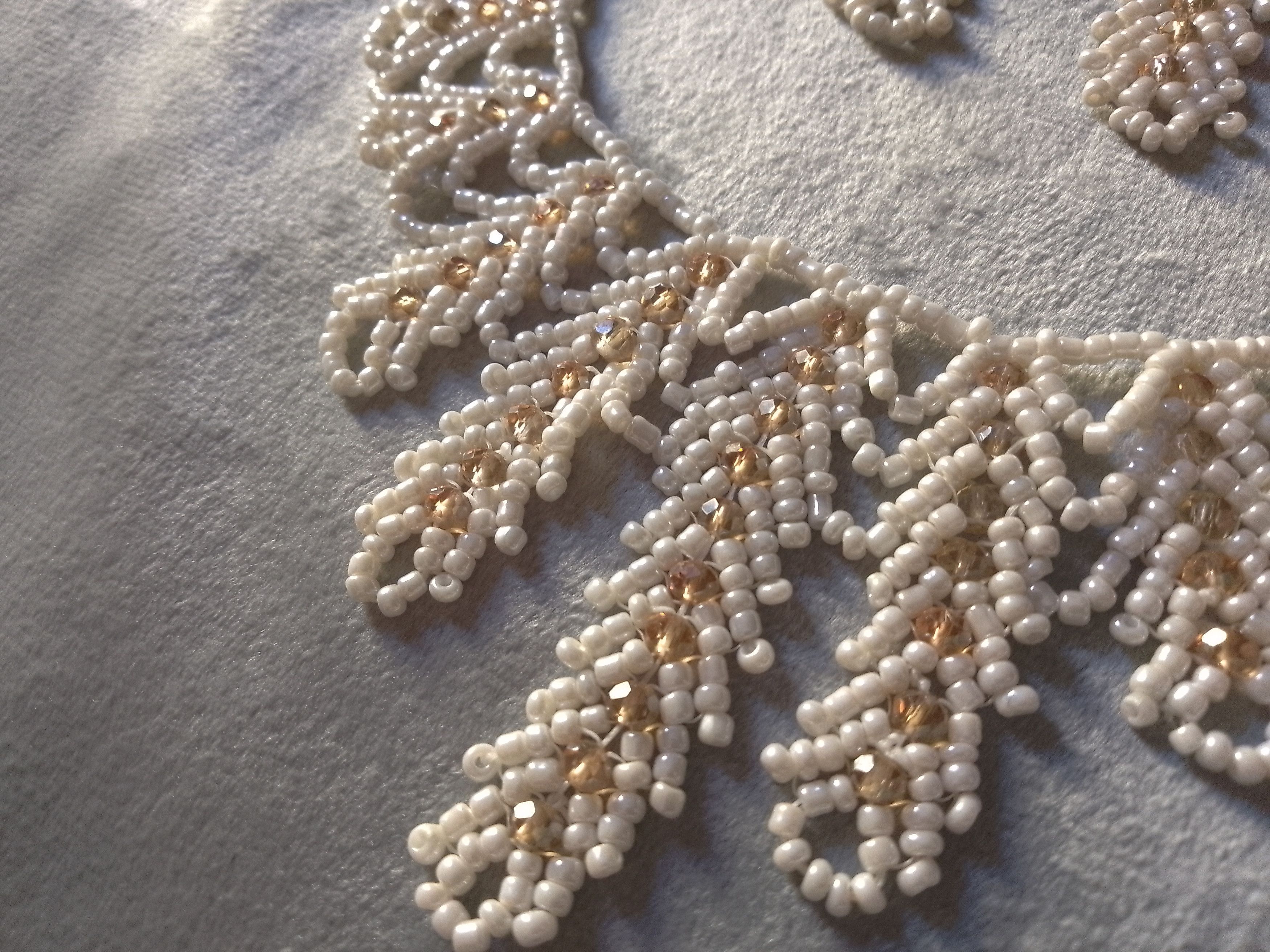 Handmade Necklace Ivory Elegant Wedding Embroidered Crystals Earrings Size ONE SIZE - 8 Thumbnail