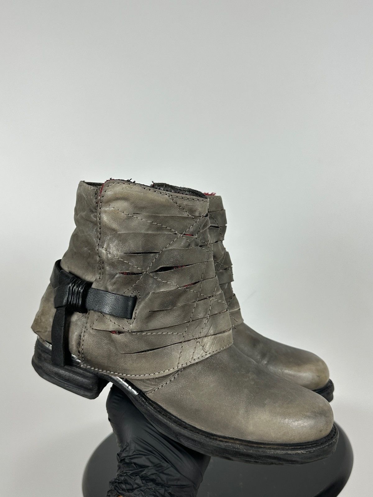 A.S.98 A.S.98. Airstep Gray Leather Biker Ankle Buckle Strap Boots Size US 8 / IT 38 - 3 Thumbnail