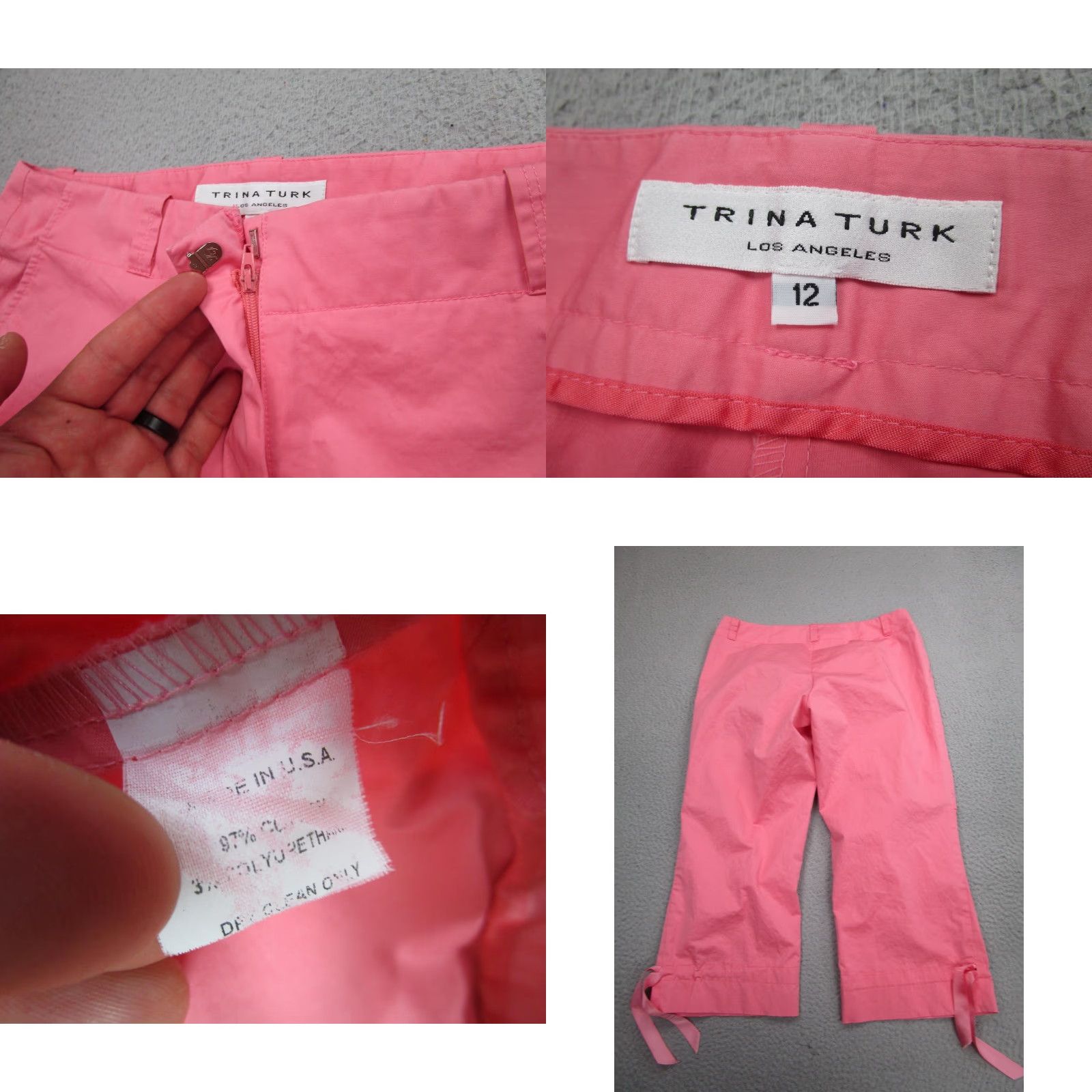 Trina Turk Trina Turk Pants Womens 12 Pink Cropped Capri Ribbon Tie Hem Casual Made USA Size 34" / US 12 / IT 48 - 8 Thumbnail