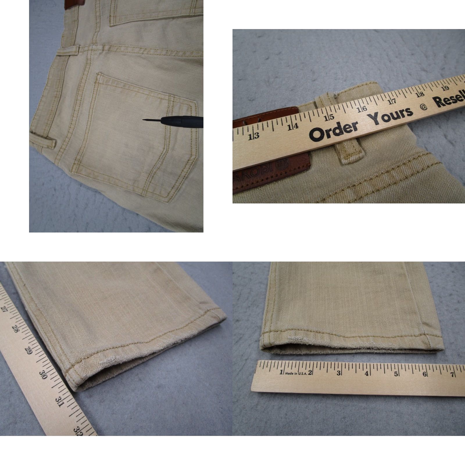Denime Makobi Jeans Mens 34 Beige Slim Fit Rochester Shredded Coded Denim 34x32 Slim Jeans Beige 34W x 32L Men Hip Hop Retro Modern 34 Mens Size US 34 / EU 50 - 8 Thumbnail