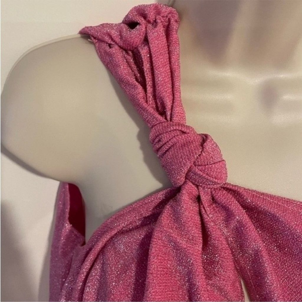 Asos ASOS Curve Metallic One-Shoulder Dress Pink Shimmer Sz 14 Size L / US 10 / IT 46 - 5 Thumbnail