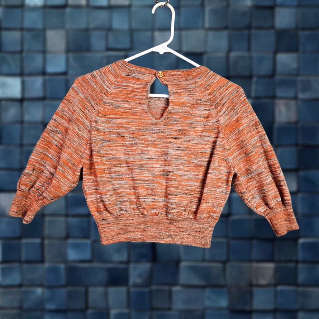 Ganni Ganni Merino Mouline Top Women’s Cropped 100% Wool Knit Elbow Sleeve Size L Orange Short Sleeve Regular Fit Crew Neck Shirt Size L / US 10 / IT 46 - 1 Thumbnail