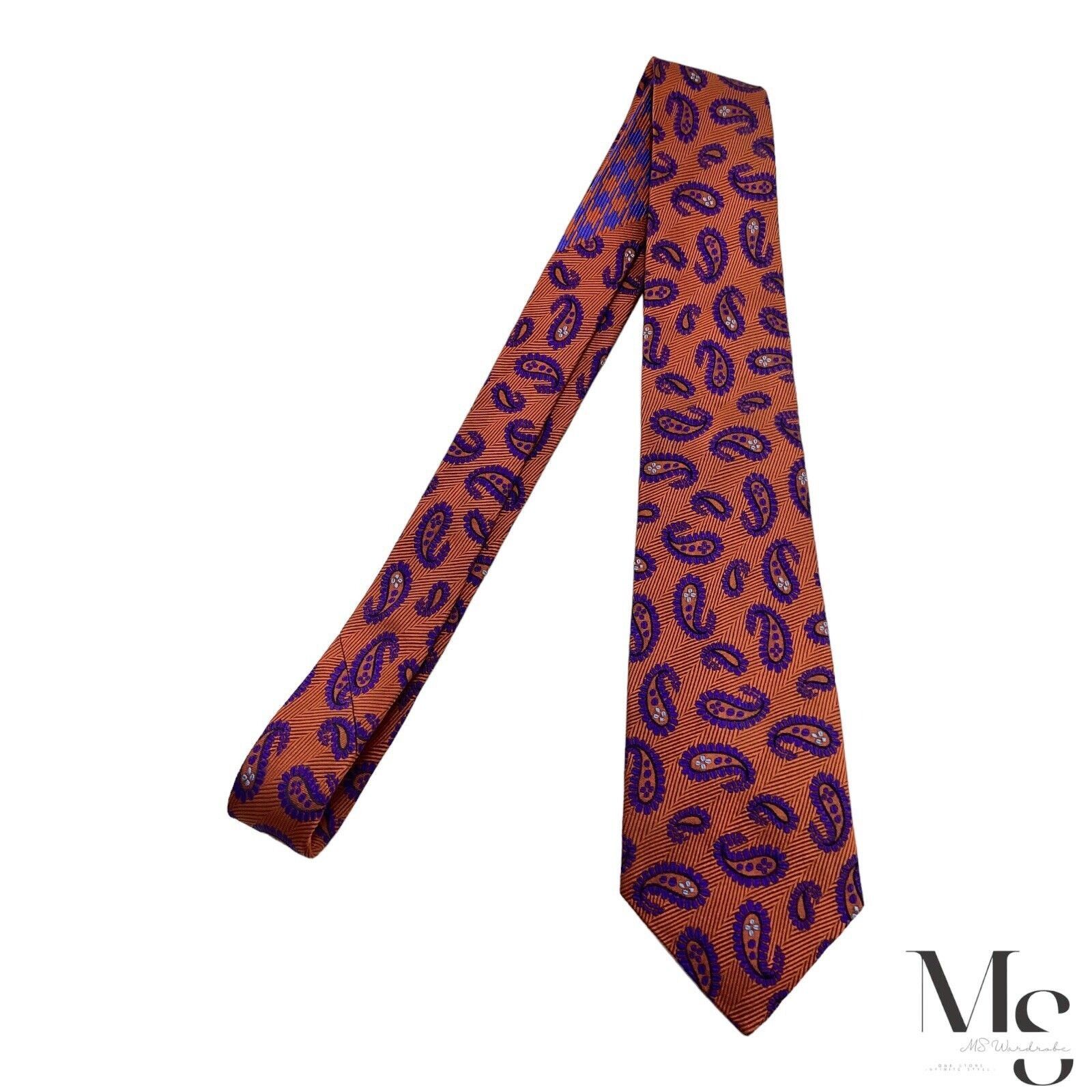 Duchamp DUCHAMP LONDON Orange Paisley Luxury Silk Tie England W:3" Size ONE SIZE - 5 Thumbnail
