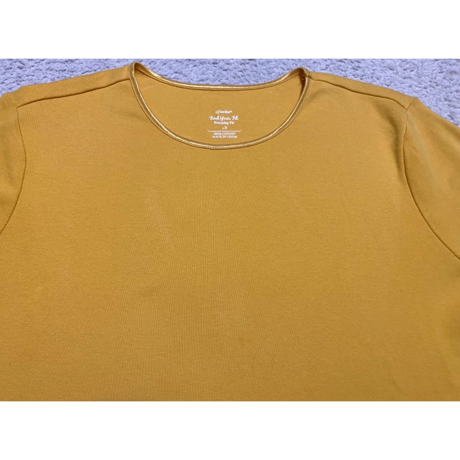 Vintage CJ Banks Womens 1X Plus Shirt 3/4 Sleeve Round Neck Solid Yellow 100% Cotton Blouse Womens Size XL / US 12-14 / IT 48-50 - 3 Thumbnail
