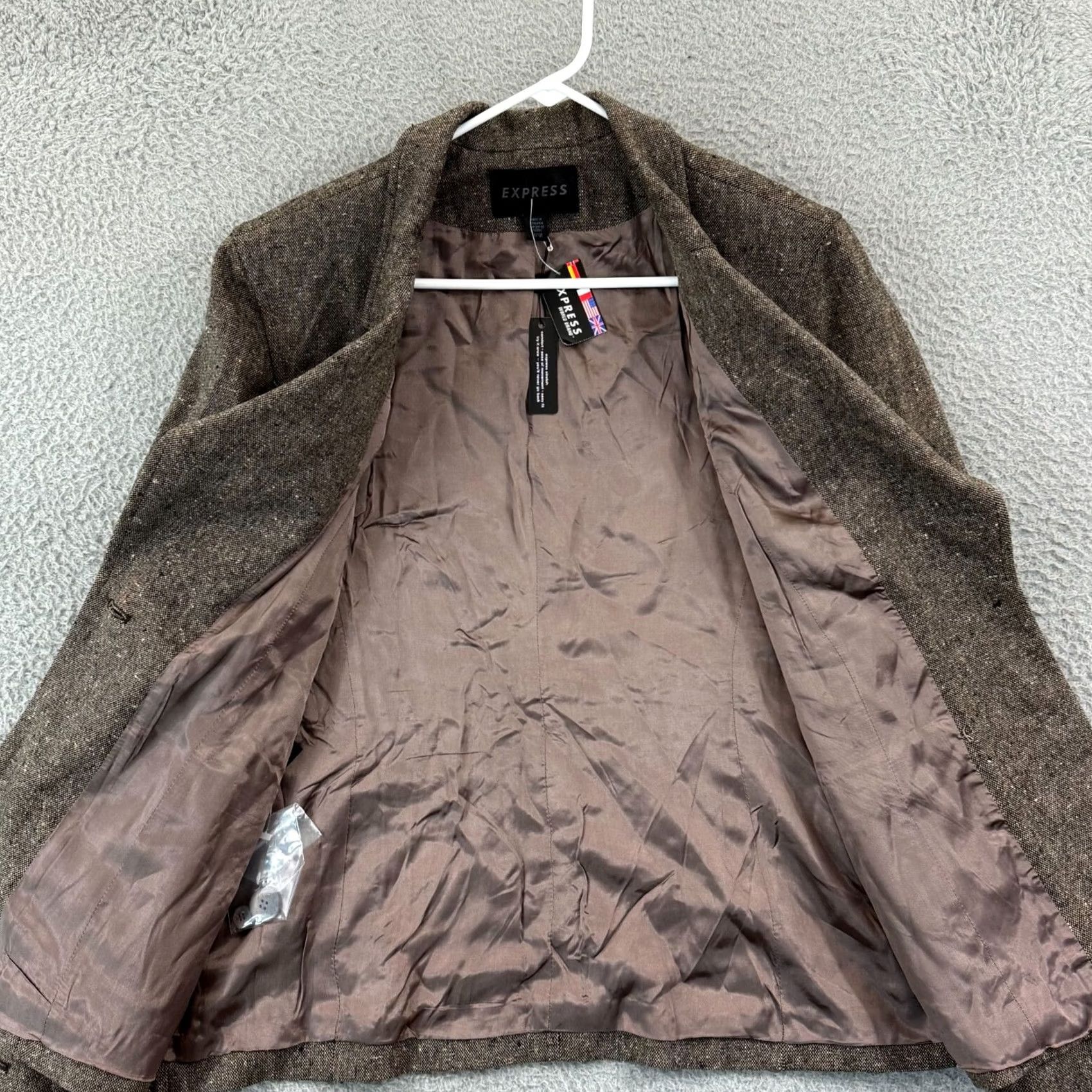 Express VINTAGE Express Blazer Womens 11/12 Brown Jacket Pocket Lined Career Preppy NWT Size XL / US 12-14 / IT 48-50 - 7 Thumbnail