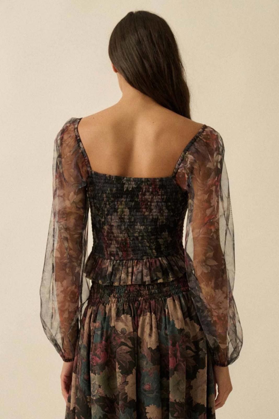 Other Layered Floral-Print Tulle Smocked Peasant Top by Promesa Size S / US 4 / IT 40 - 12 Thumbnail