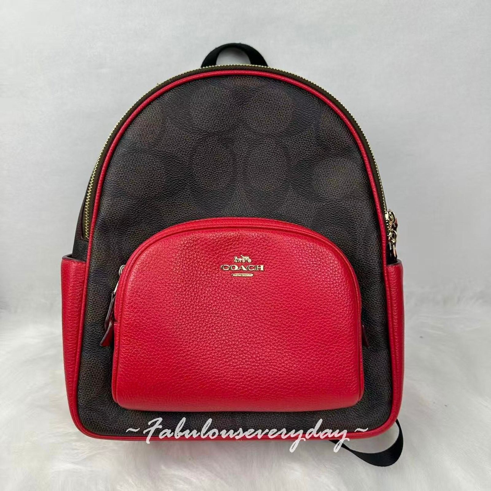 Coach Court Backpack Maxi Signature Canvas/Gold/Walnut Red
